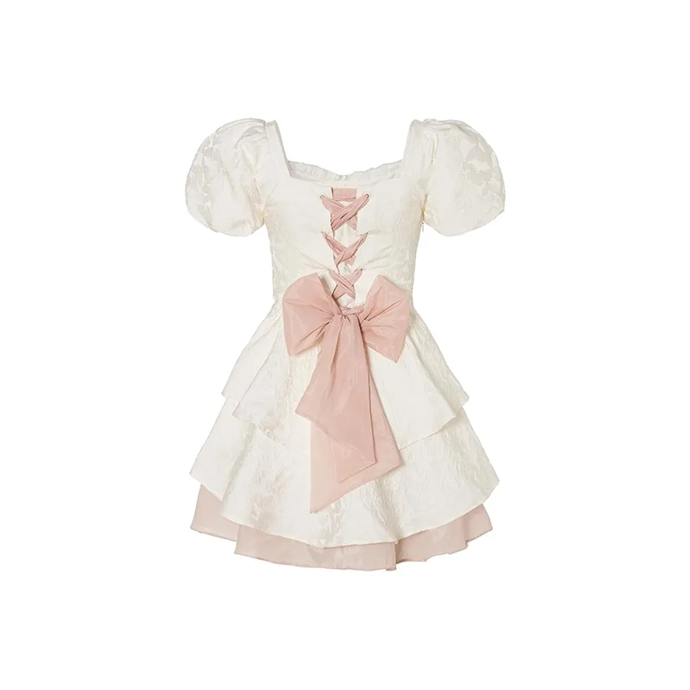 CHARM GLOW Короткий рукав Платье Женское Белое