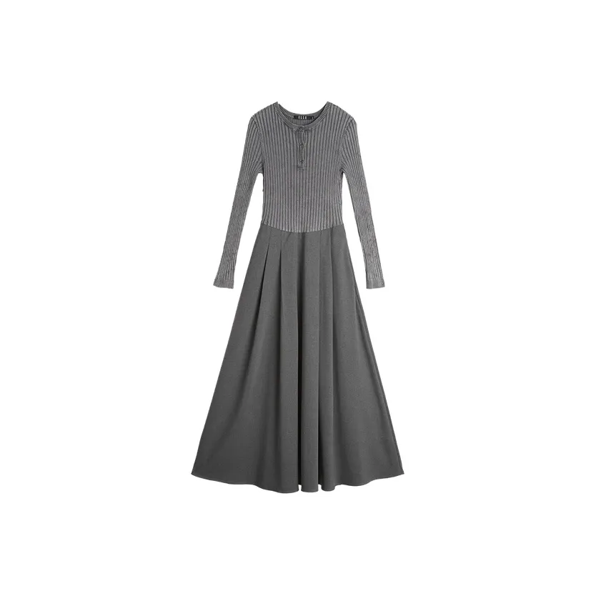 ELLE Длинное платье с длинными рукавами женское темно-серое