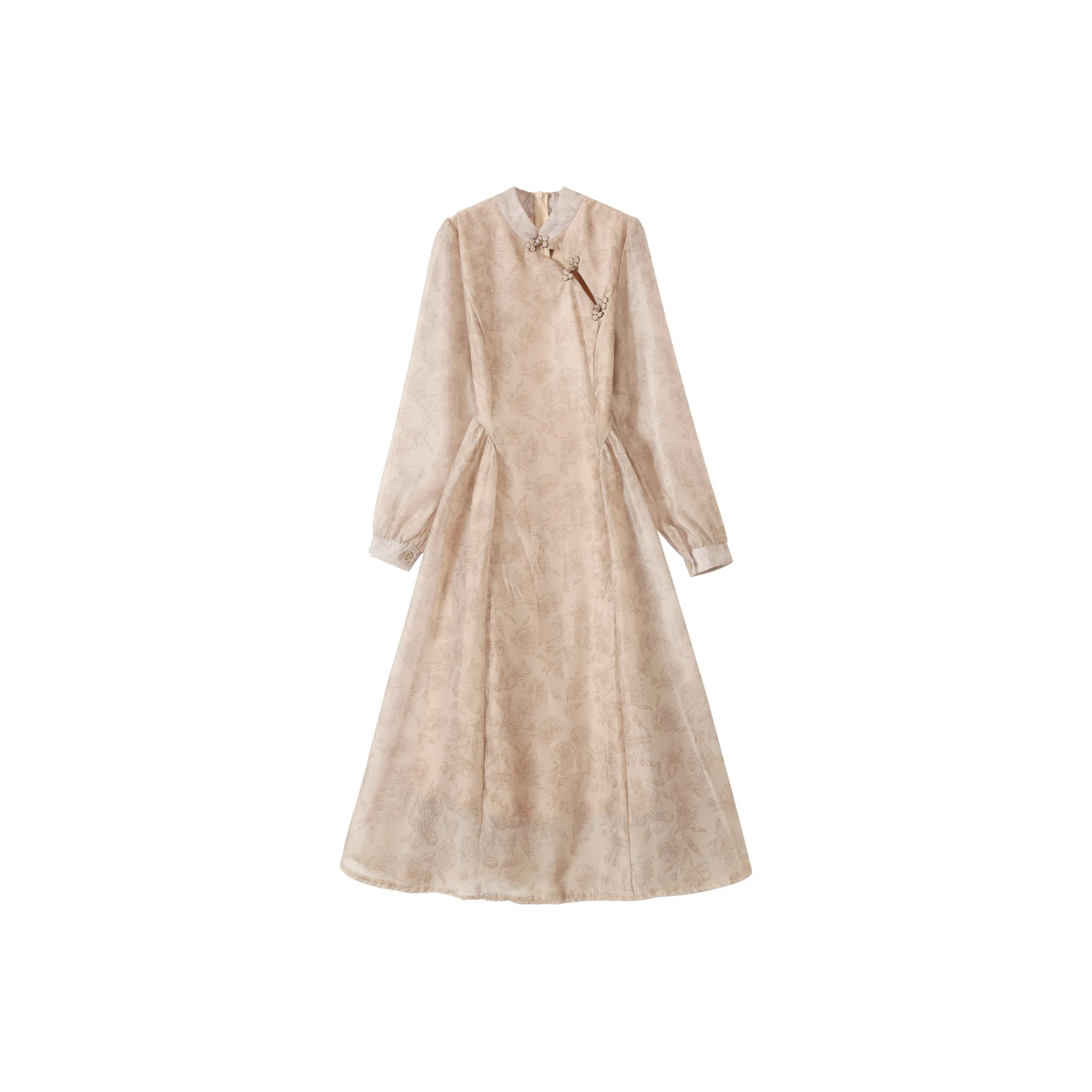 EIDOLON GRAIN Длинное платье с длинными рукавами женское шампанское