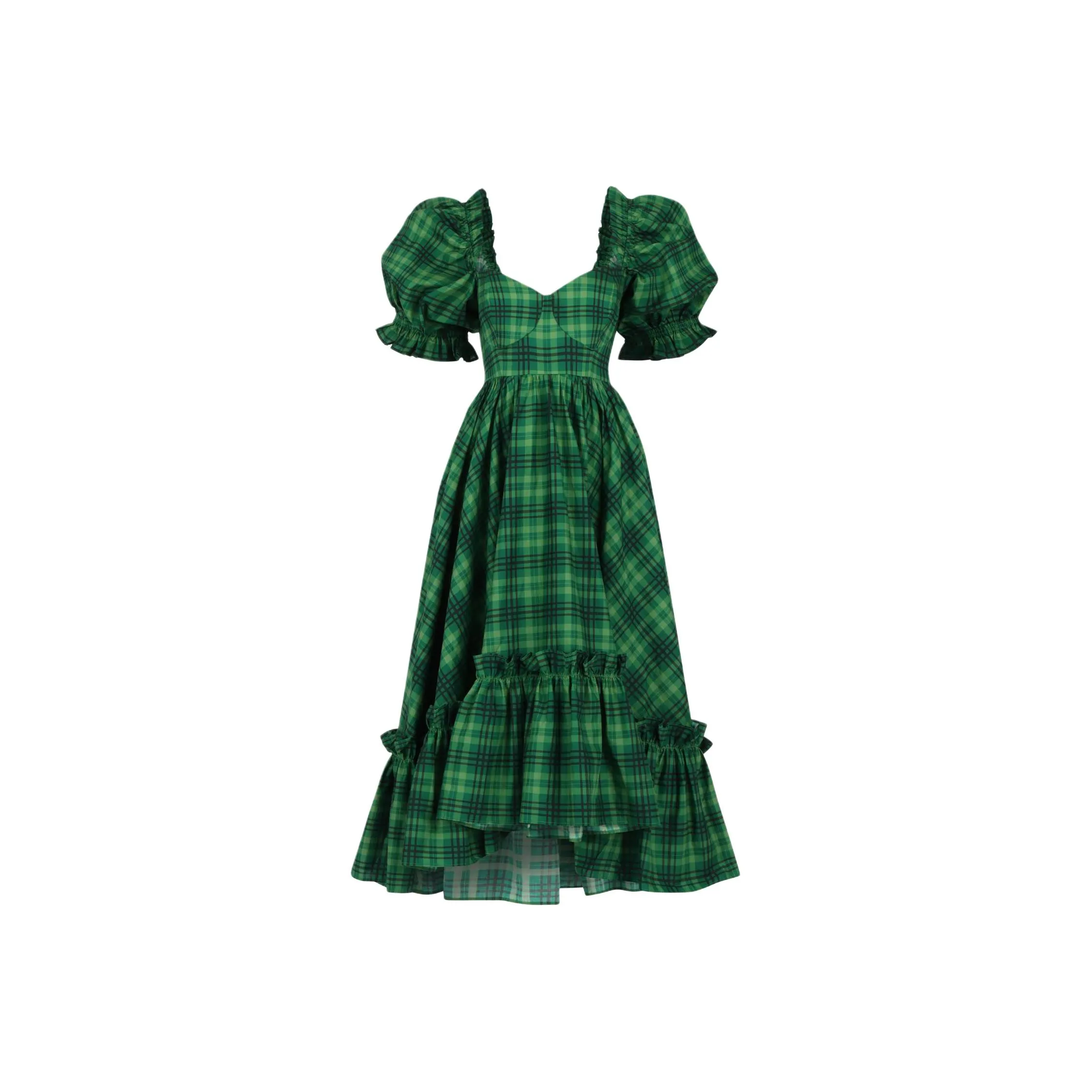 Selkie Collection Short Sleeved Dress Women's Green Checkered Tweed Print