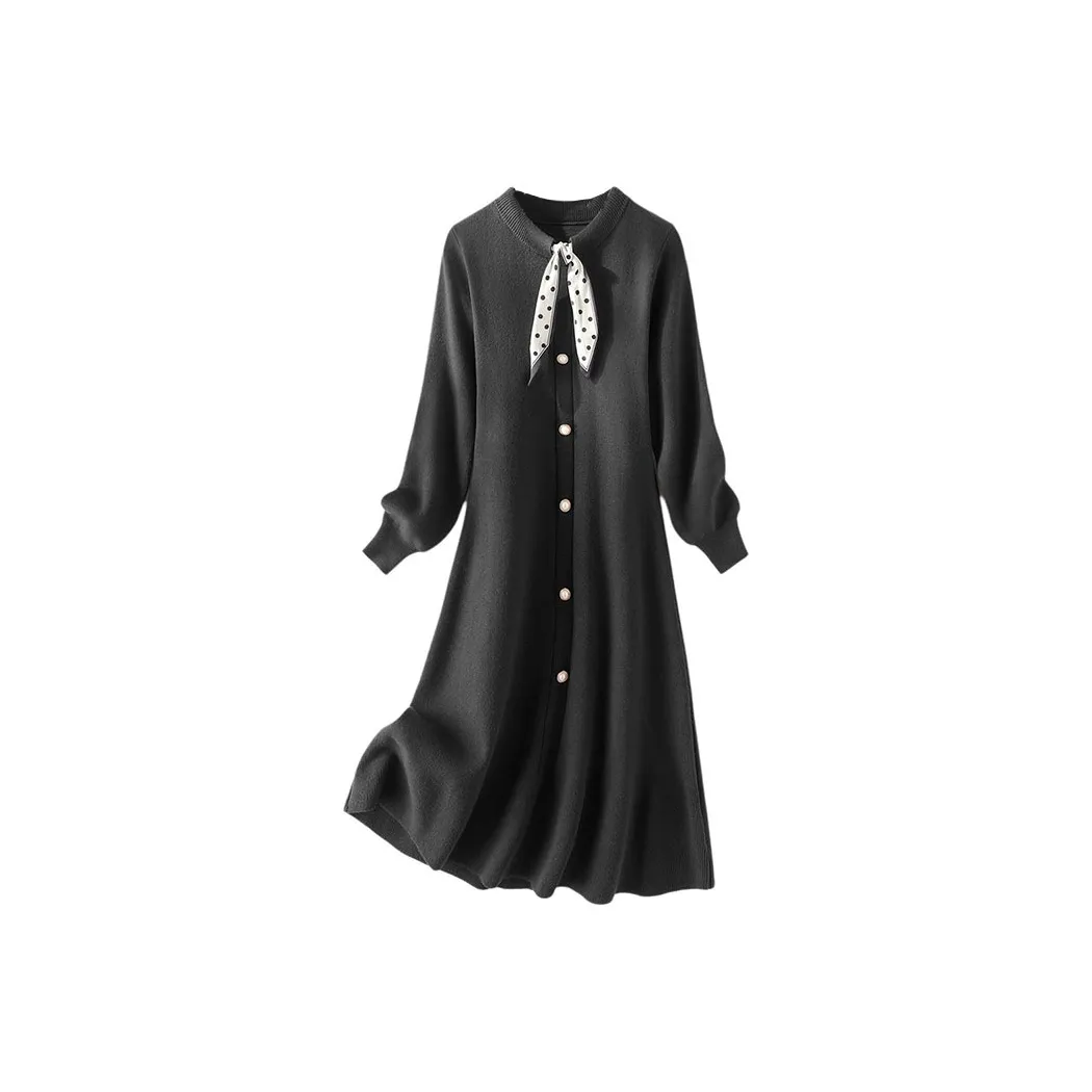 IHIMI Длинное платье с длинными рукавами женское черное