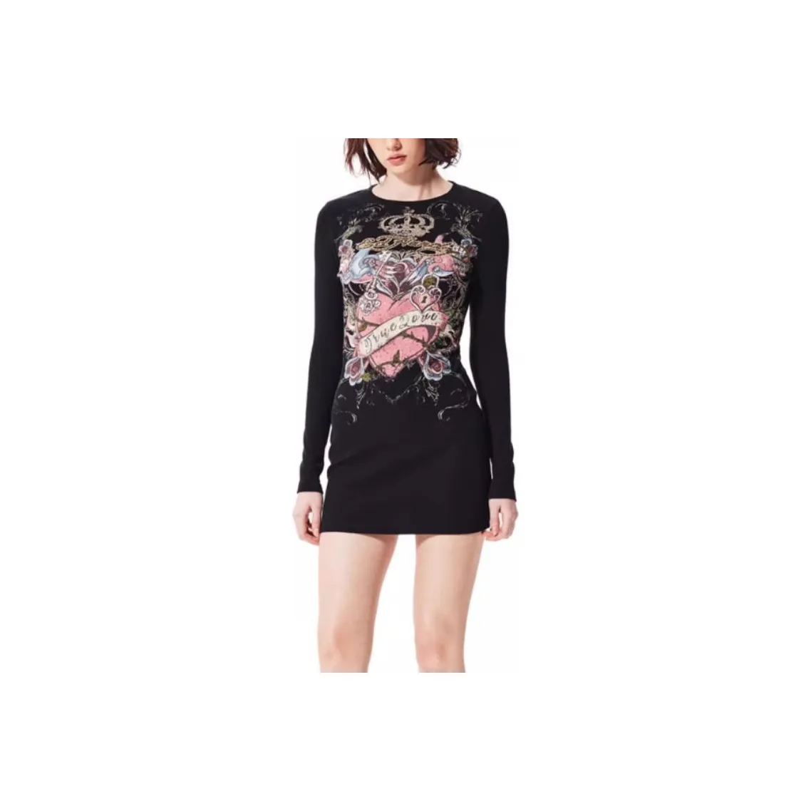 Ed Hardy FW24 Long-Sleeved Dresses Women's Black