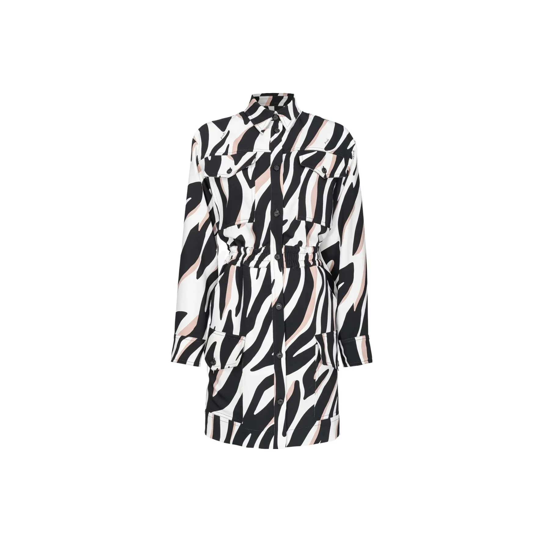 PINKO Мини Абито Кемисоль Stampa Зебра Психоделическая Длинный Рукав Платье Женское Белое