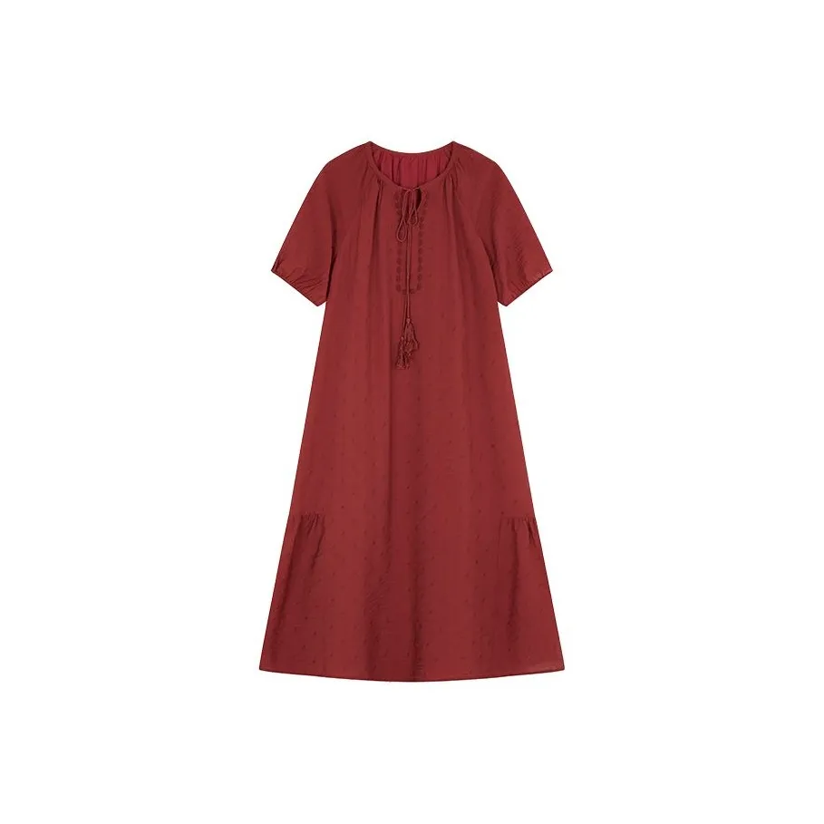 Mo Han Yi Mei Короткий рукав Платье Женское Темно-красное