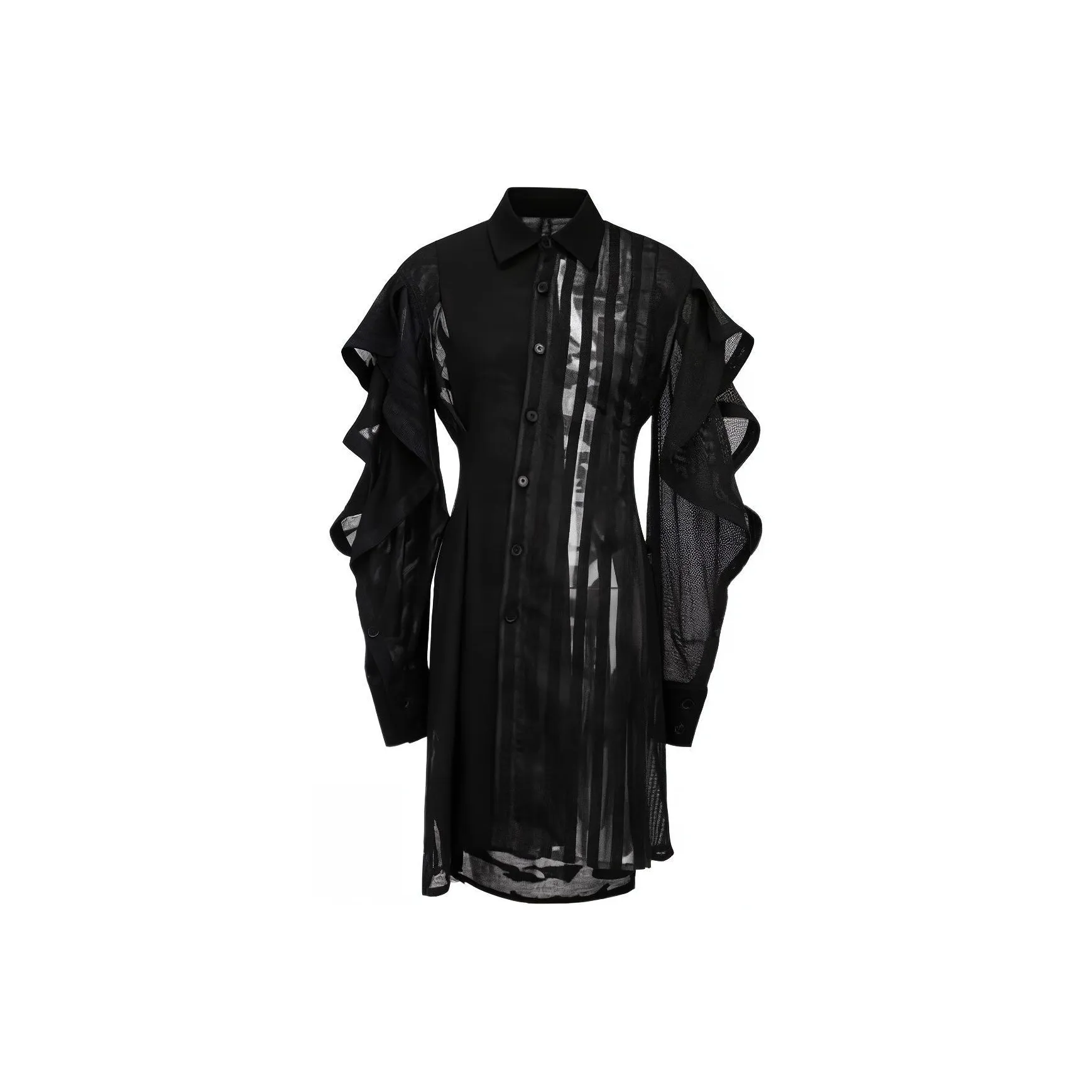 FENG CHEN WANG Feng Chen Wang SS23 Черное Женское Длинное Платье с Рукавами