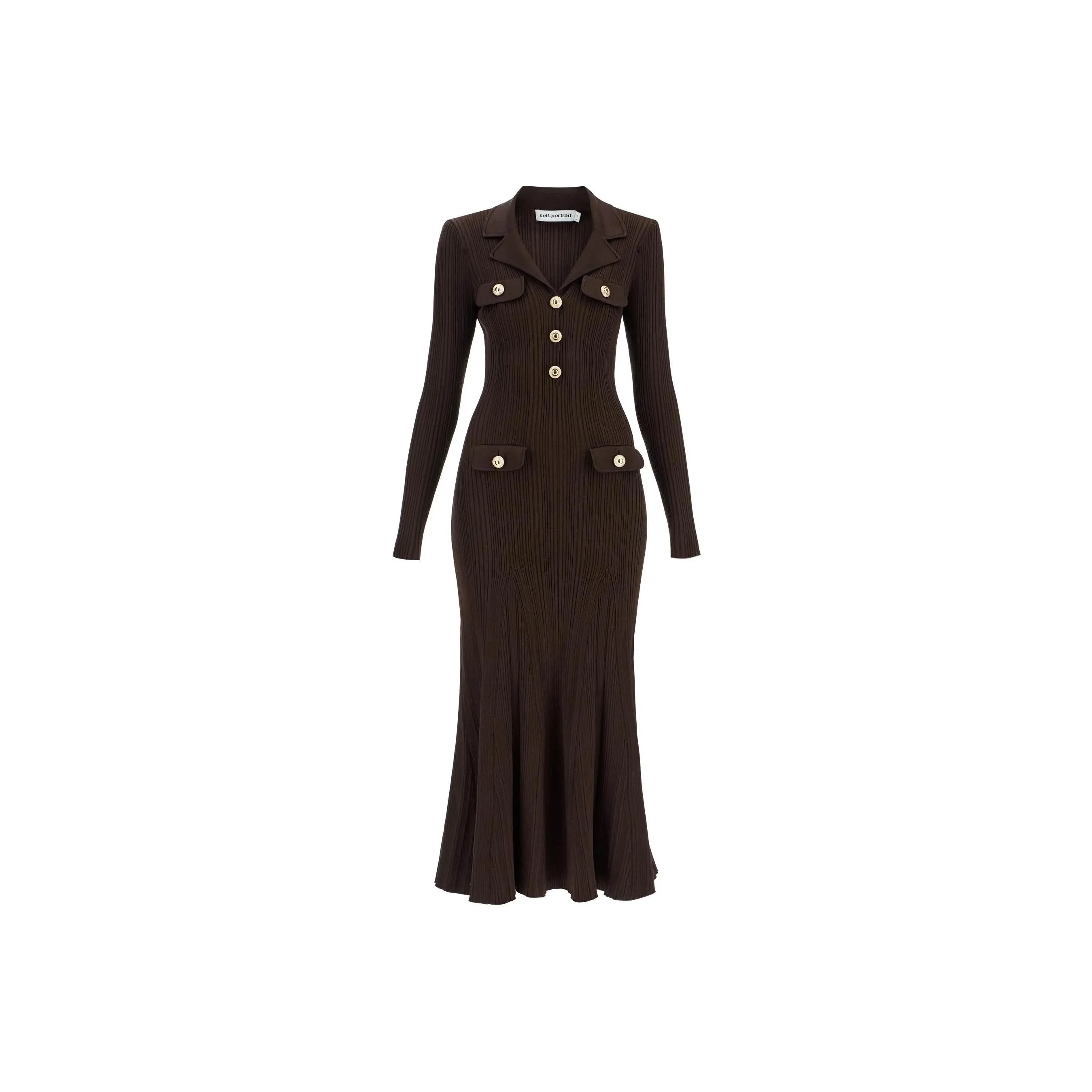 Self Портрет Длинный рукав Платье Женское Коричневый