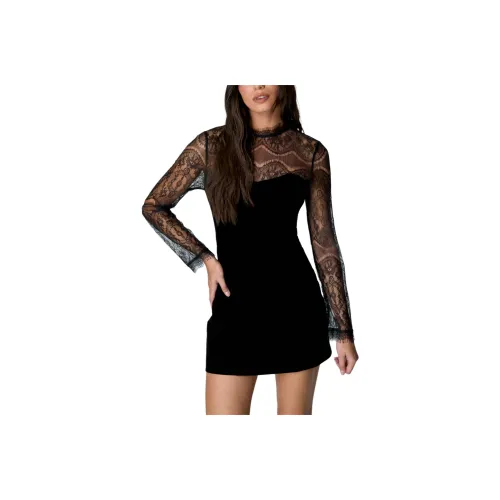 NASTY GAL Черное Женское Длинное Платье с Рукавами