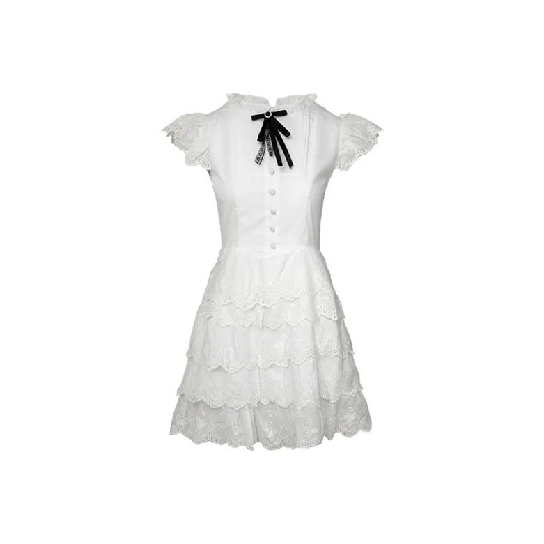 ONE PASS STUDIO Короткий рукав Платье Женское Белое