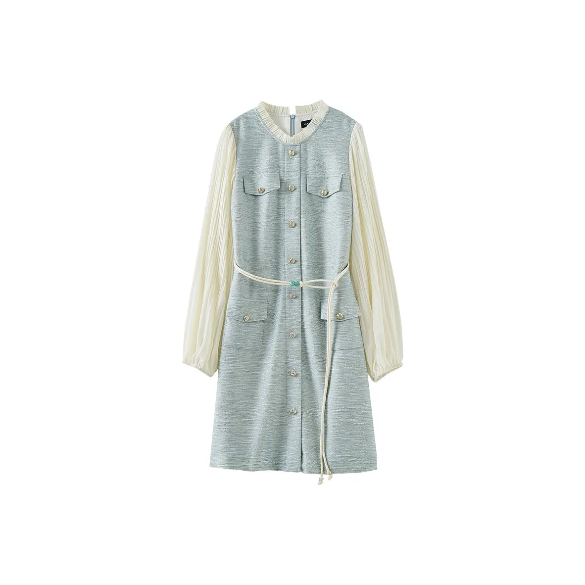 OUNIXUE Длинное платье с длинными рукавами женское синий и абрикосовый