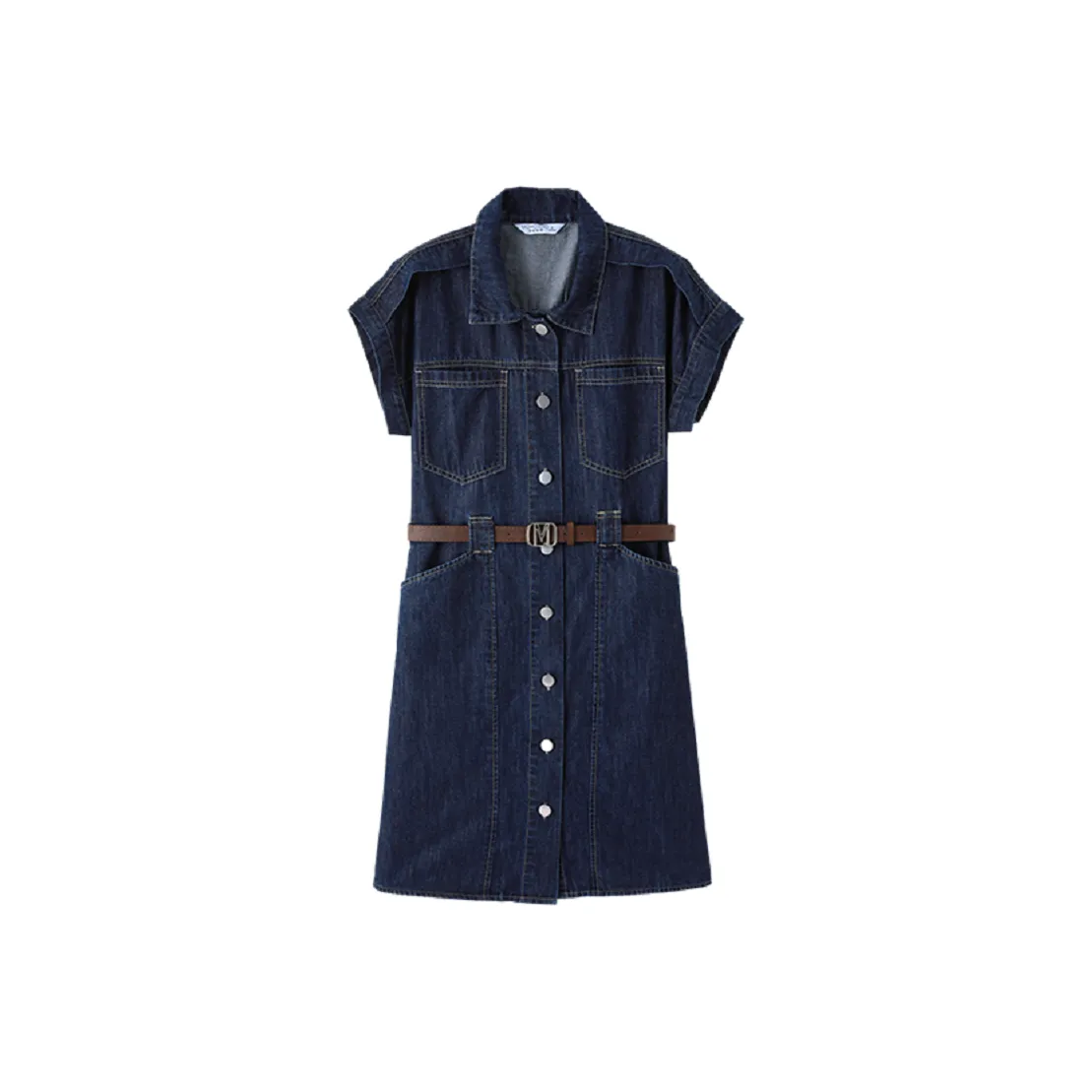 Mo Han Yi Mei Короткий рукав Платье Женское Джинсовый синий