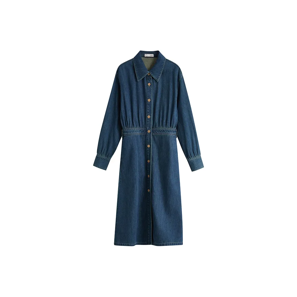 Inman Длинное платье с длинными рукавами женское джинсовый синий