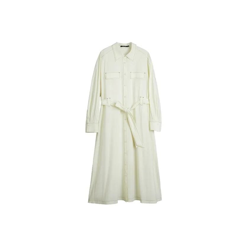 ELLE Длинное платье с длинными рукавами женское экрю