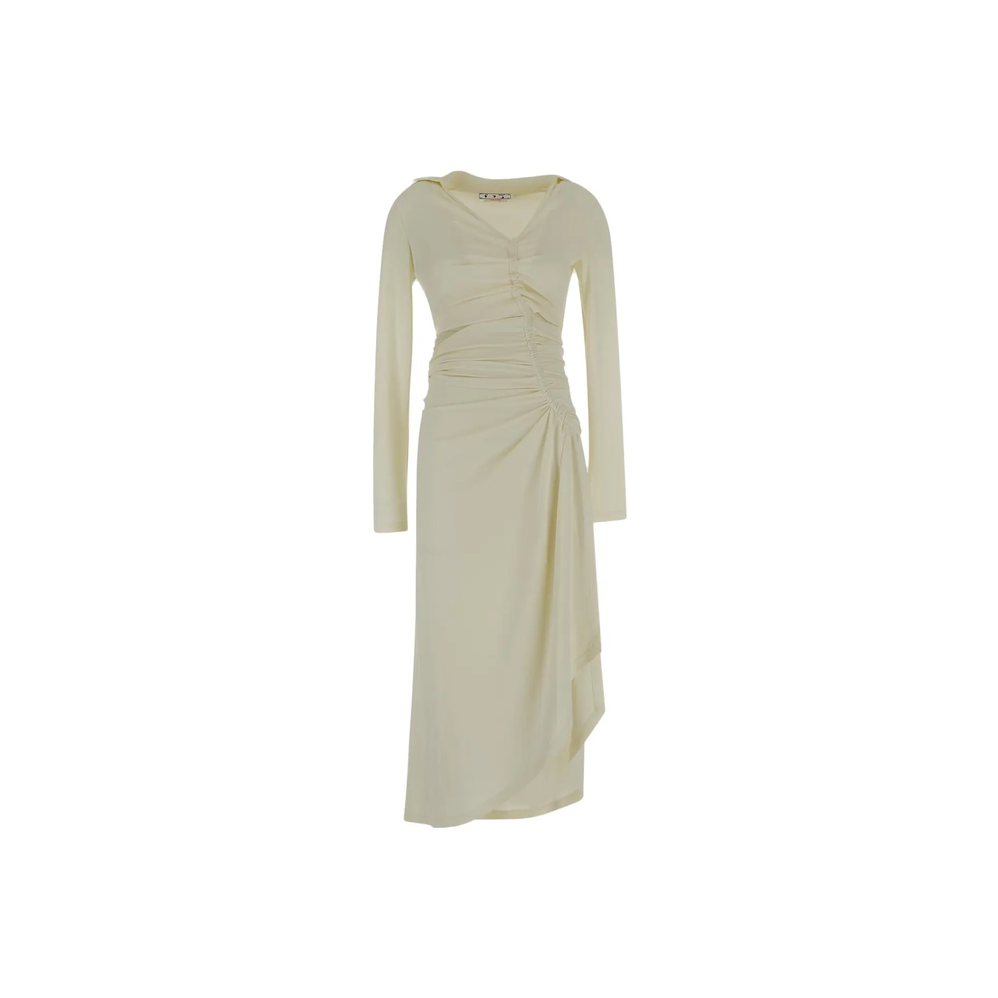 OFF WHITE Ruched Long Sleeved Dress