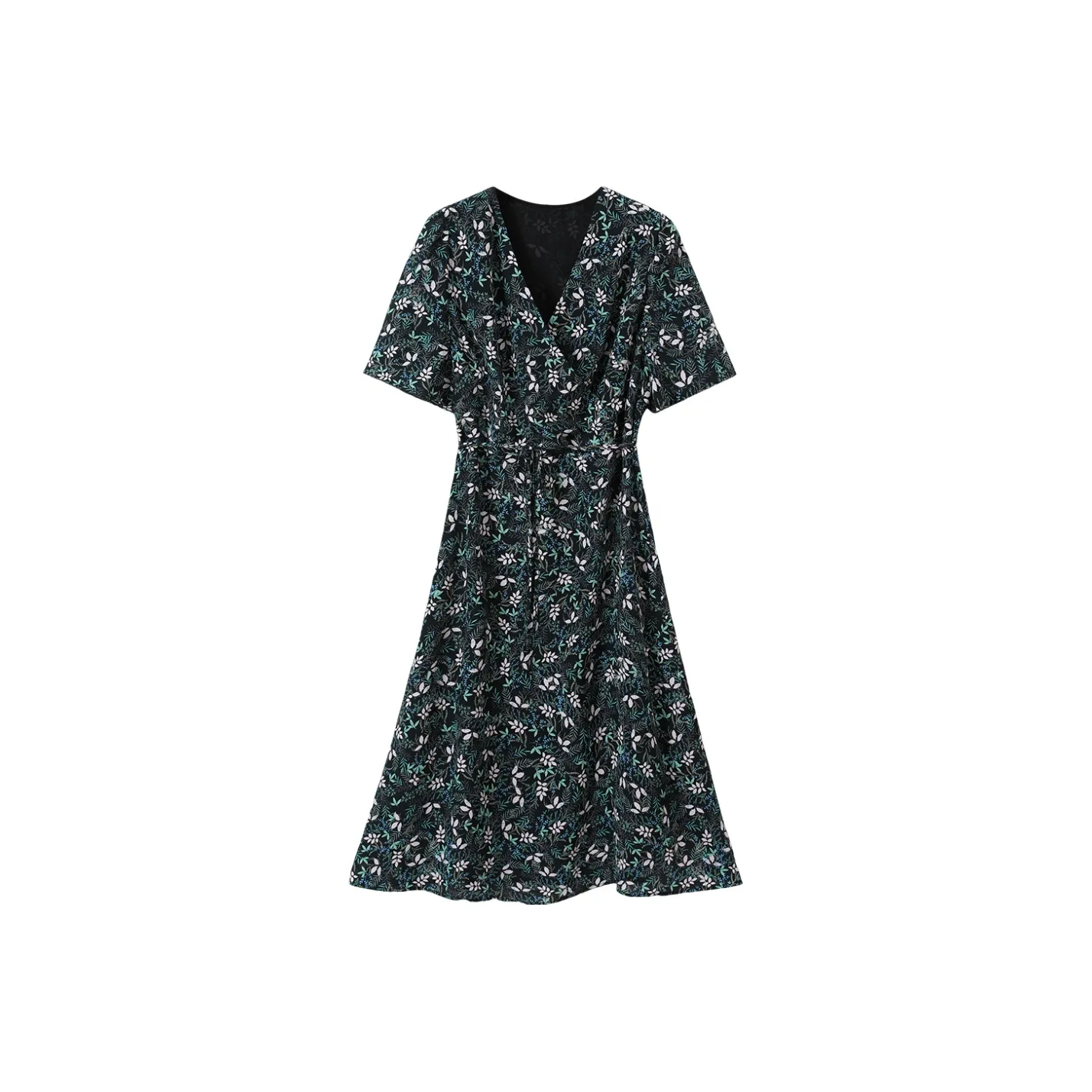 H YXIANG Короткое платье с короткими рукавами женское черная подошва с маленьким зеленым листом