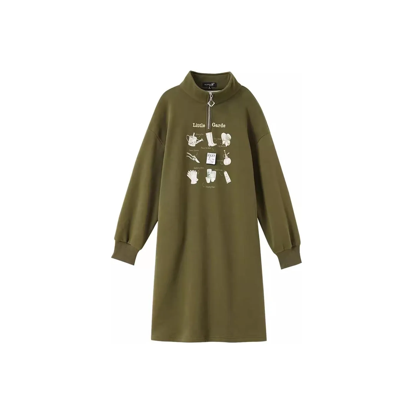 OUNIXUE Армейский зеленый Женские Длинные Платья с рукавами