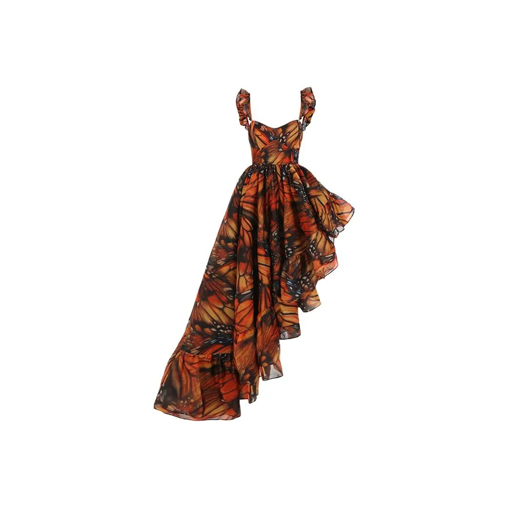 Selkie Collection SS24 Sleeveless Dress Women's Yellow Large Emperor Butterfly Shadow Print