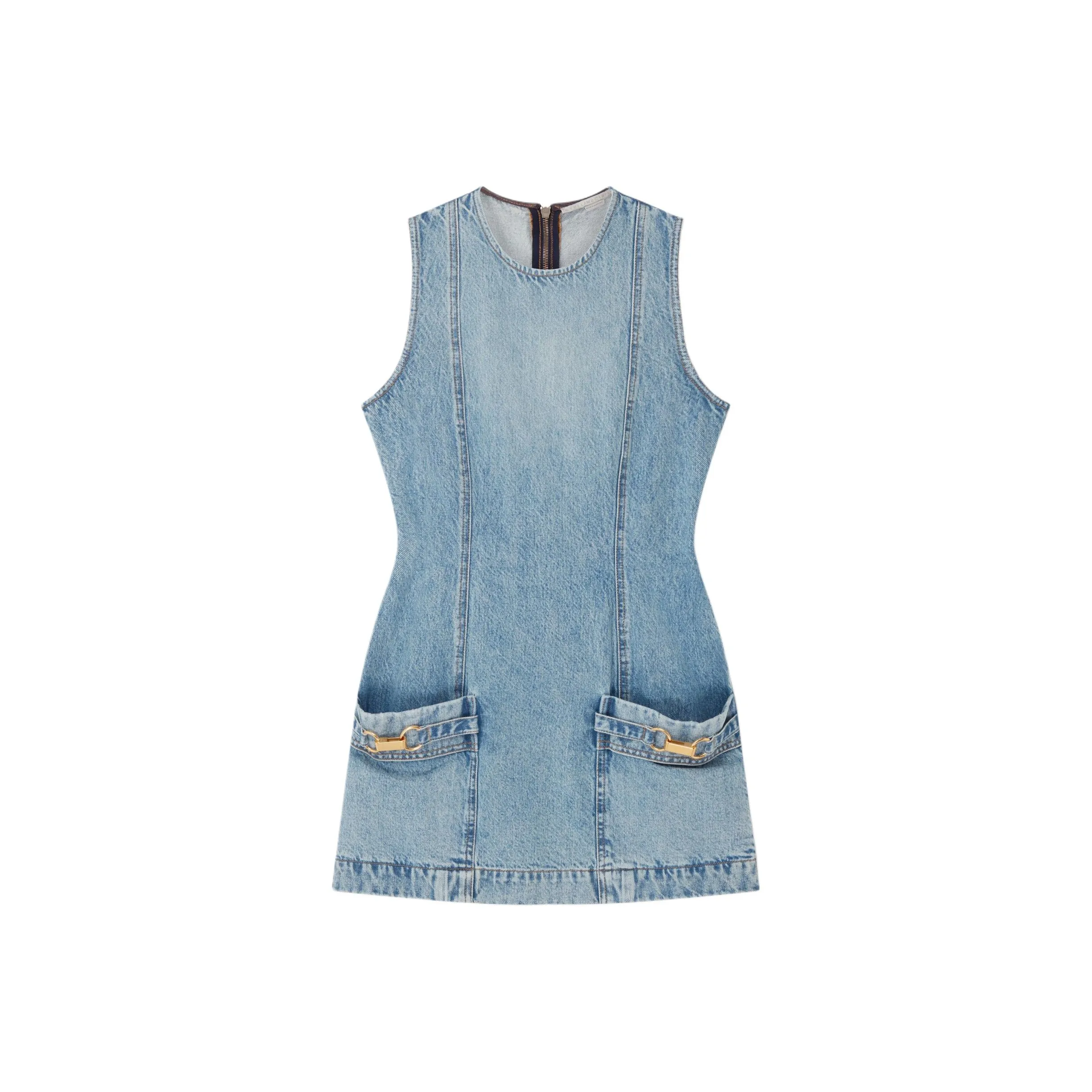 Stella McCartney Clasp Embellished Washed Denim Mini Dress