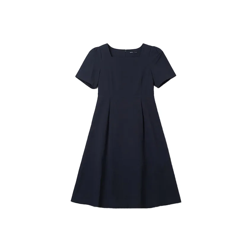 SPAO Короткий рукав платье женское морская синяя