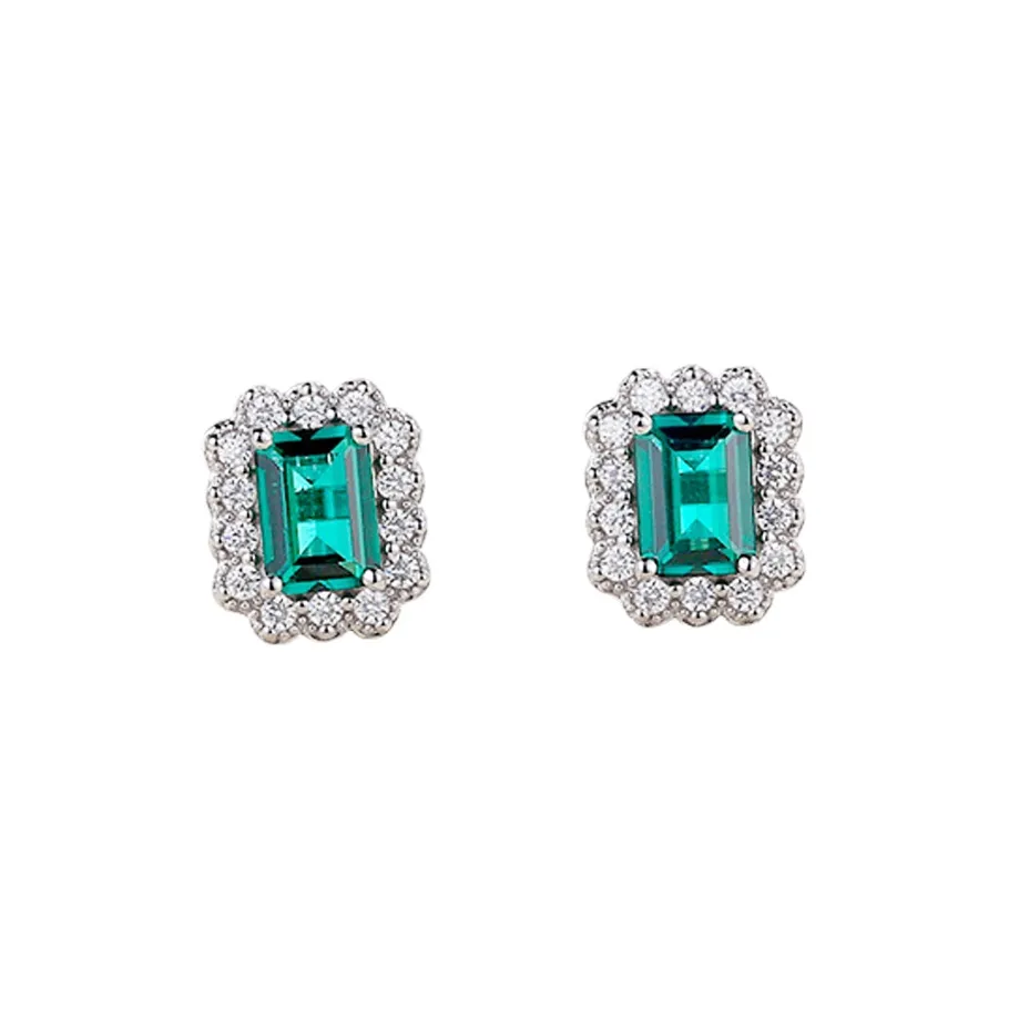 ATTAGEMS 925 Sterling Silver Artificial Gemstone Stud Earrings Women's Green