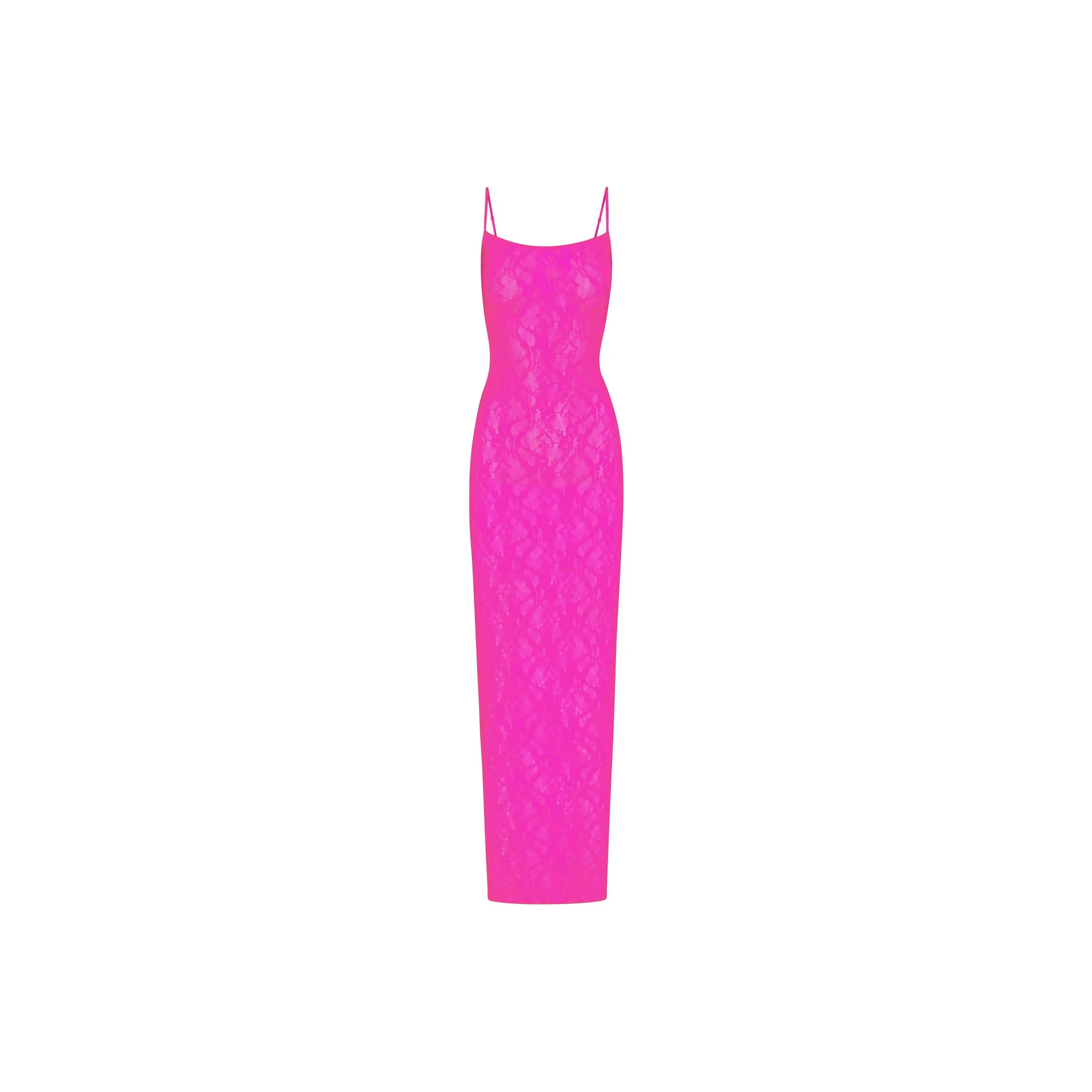 SKIMS STRETCH LACE CAMI LONG DRESS Slip Dresses Women's NEON PINK/Neon Pink
