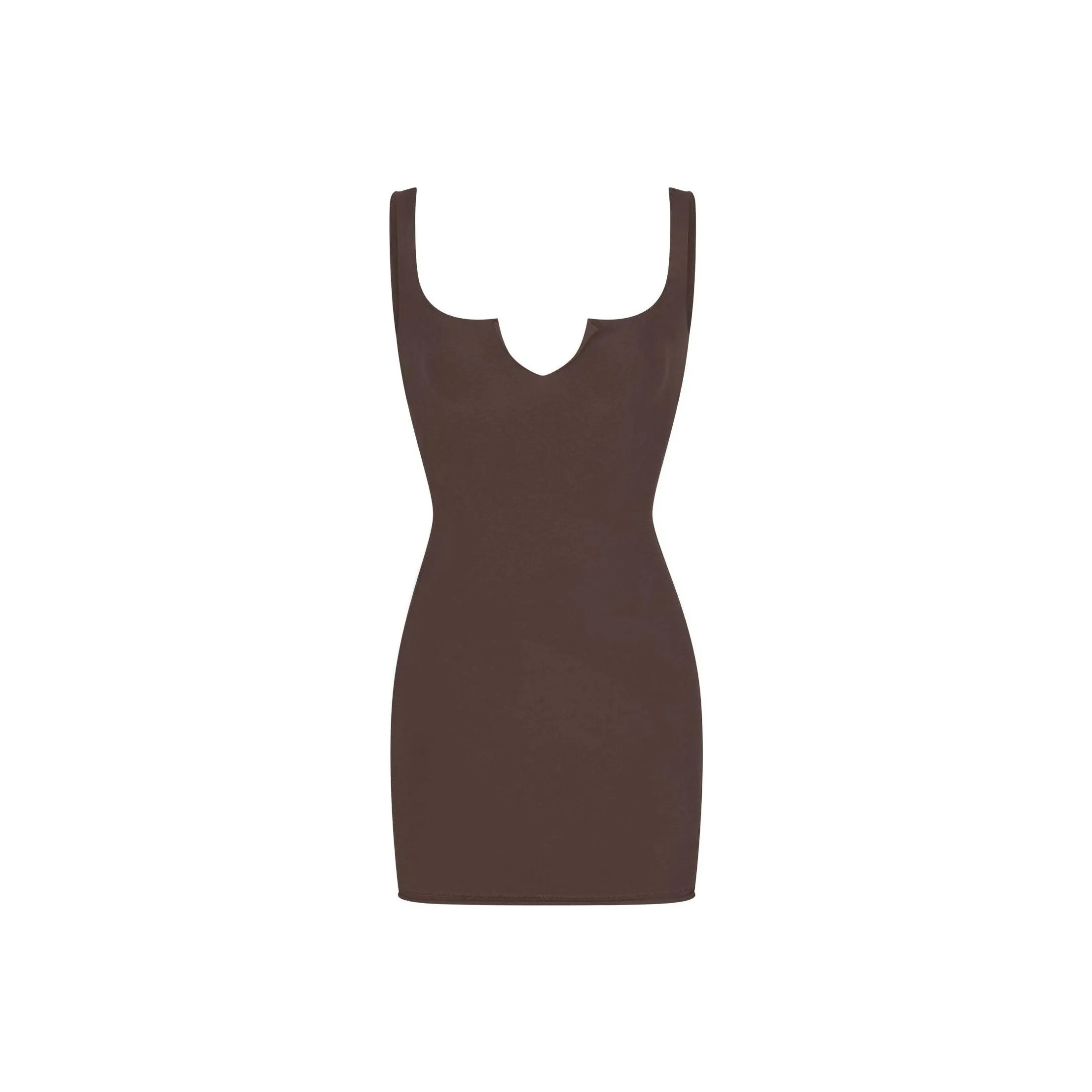 SKIMS SS24 RAW EDGE SLIT FRONT MINI DRESS Slip Dresses Women's ESPRESSO/Dark Coffee Color