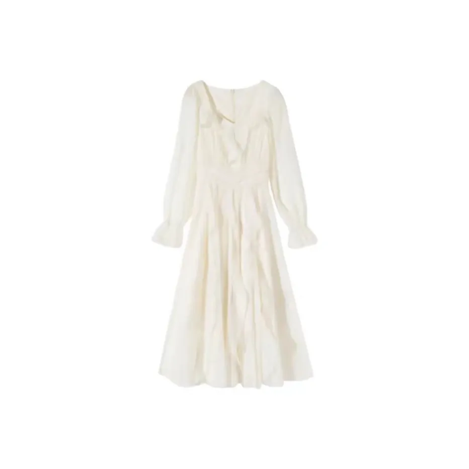 Lookinto Long Sleeved Dress Women's Apricot White