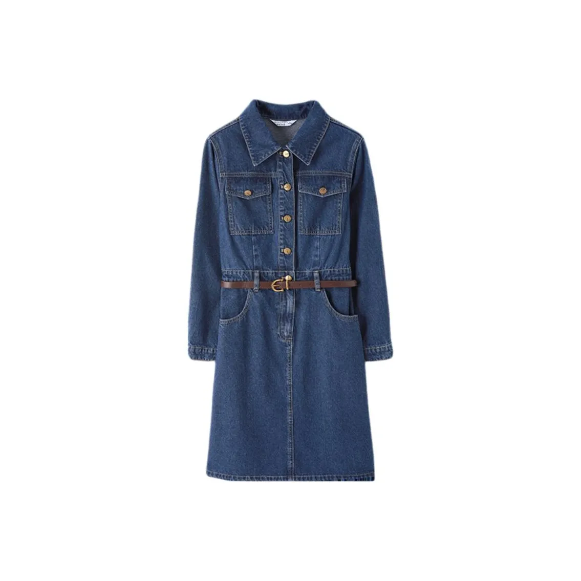 Mo Han Yi Mei Длинное платье с длинными рукавами женское джинсовый синий