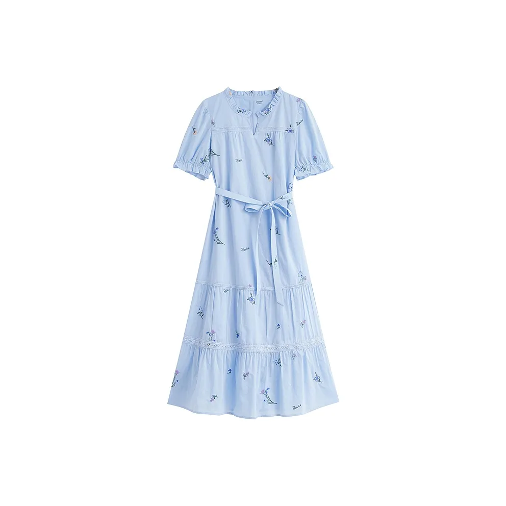 Inman Короткий рукав Платье Женское Небесно-голубой