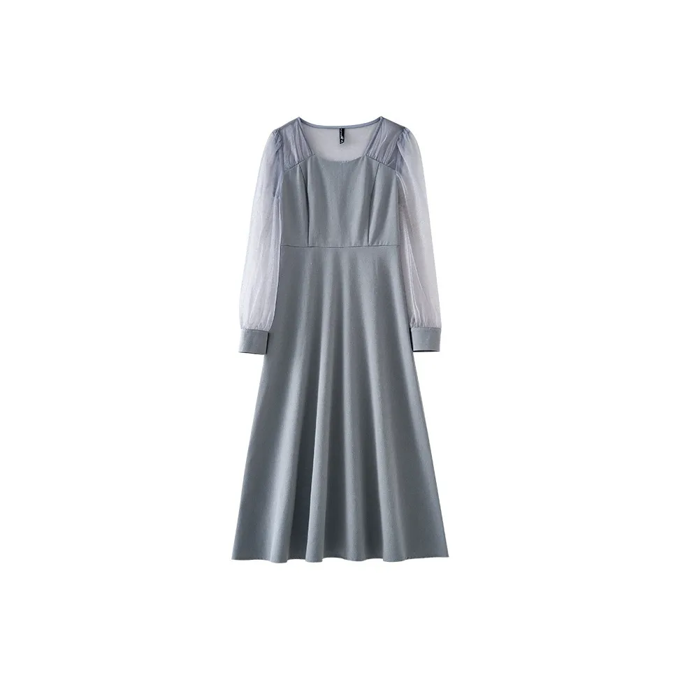 OUNIXUE Длинное платье с длинным рукавом женское серого цвета