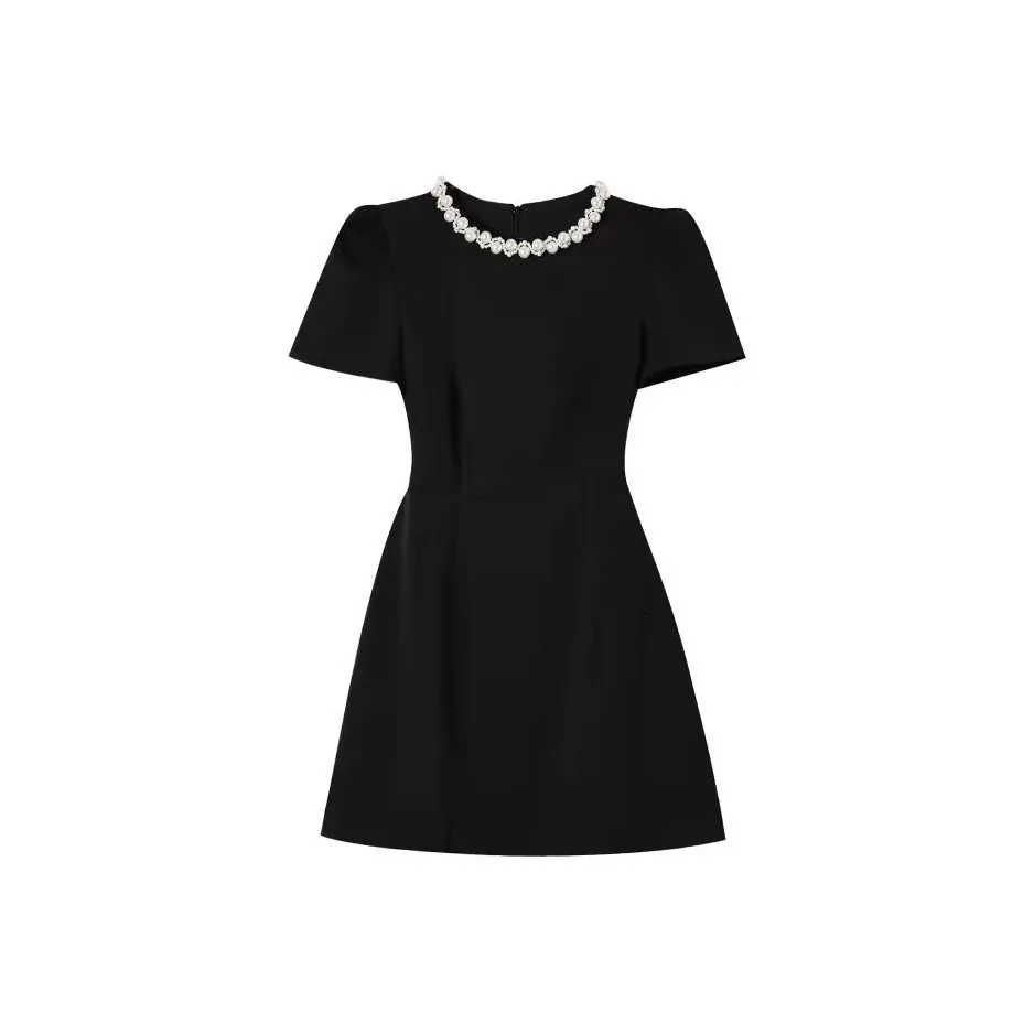 PAVLISOVA Короткое платье с короткими рукавами женское черная жемчужина