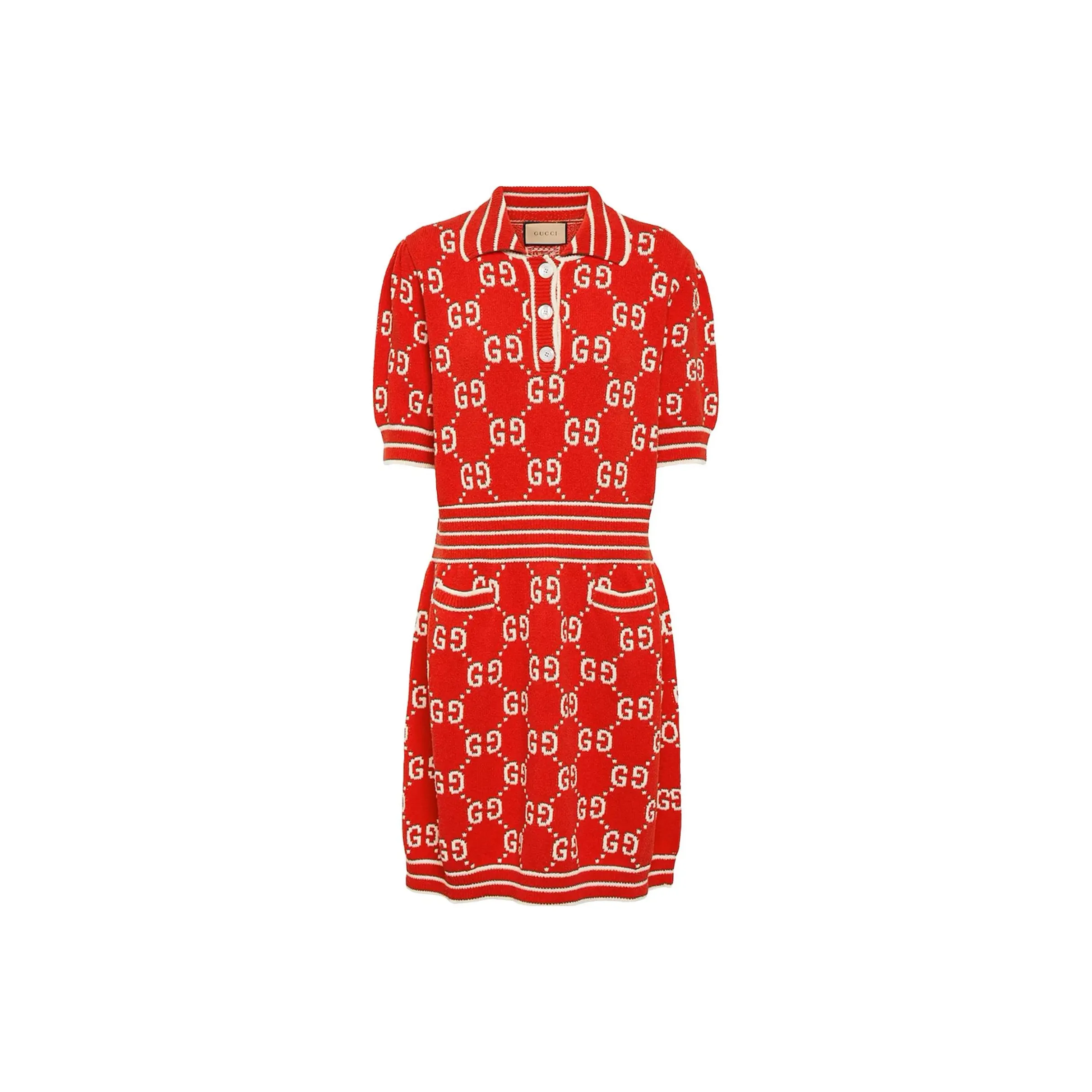 GUCCI Gg Cotton Jacquard Polo two drkshdw 'Red/Ivory'