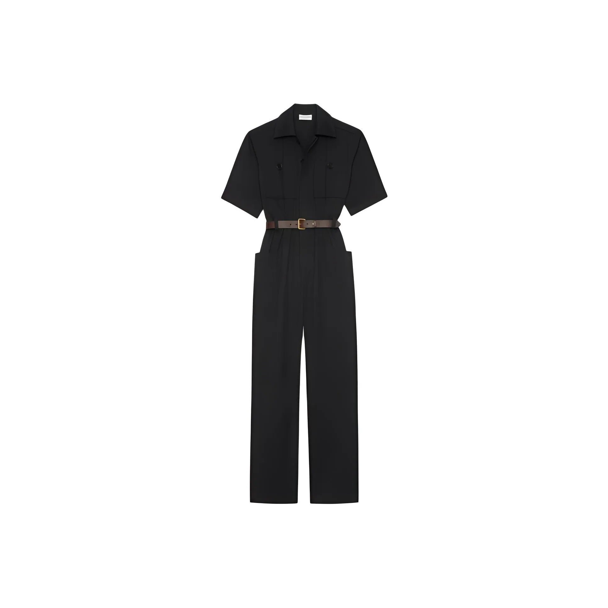 SAINT LAURENT Belted Short Sleeved Jumpsuit