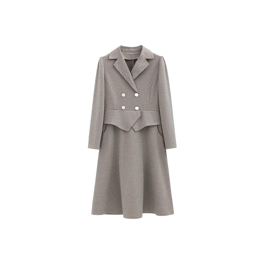 KAIMUSHI Длинное платье с длинными рукавами женское серое