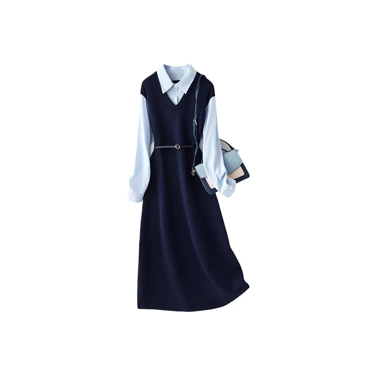 IHIMI Long Sleeved Dress Women's Navy Blue