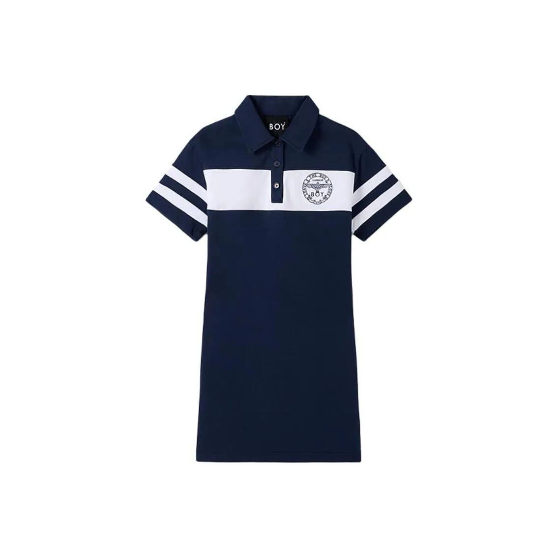 Boy London Короткий рукав Платье Женское Темно-синий Белый