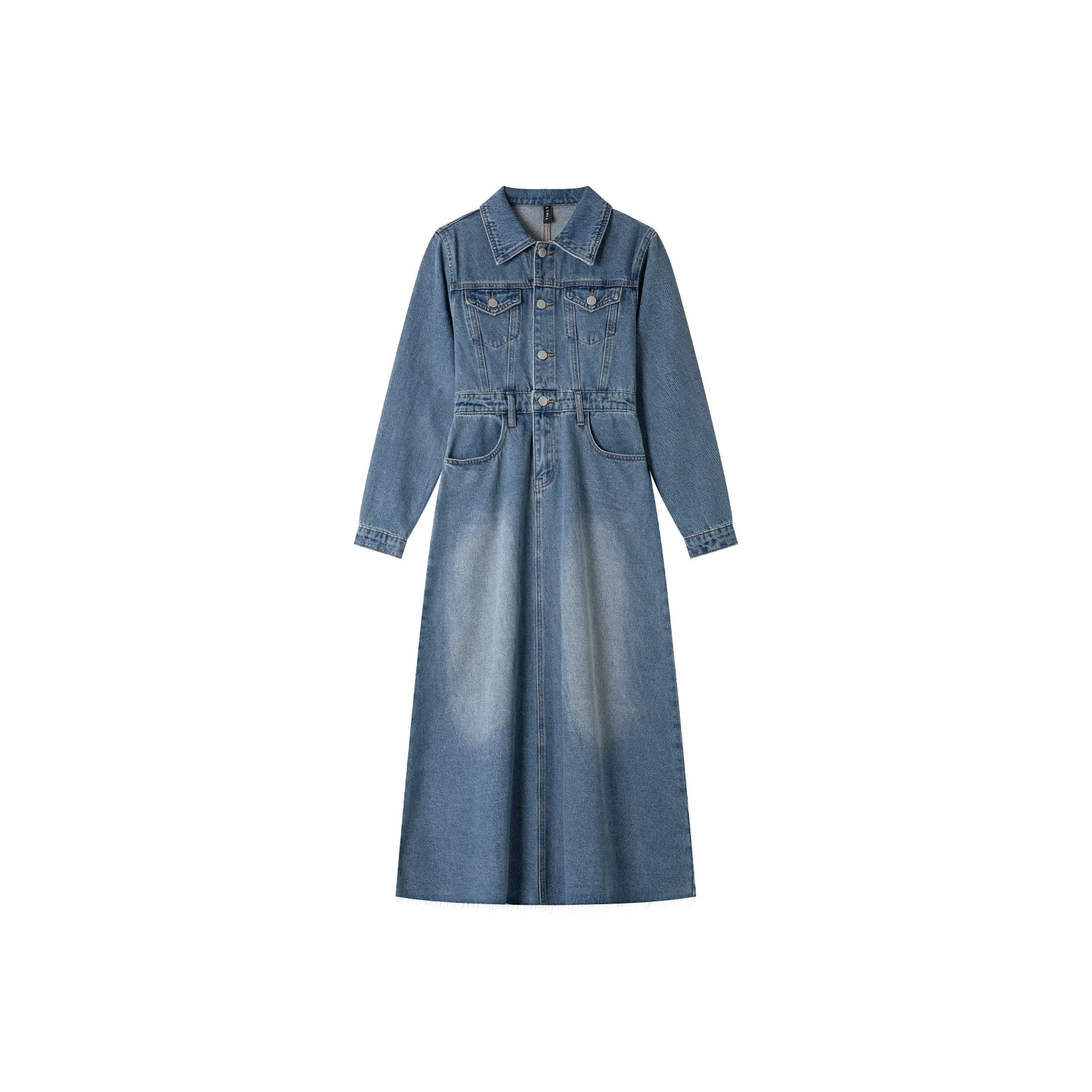 VIMLY Длинное платье с длинными рукавами женское джинсовый синий