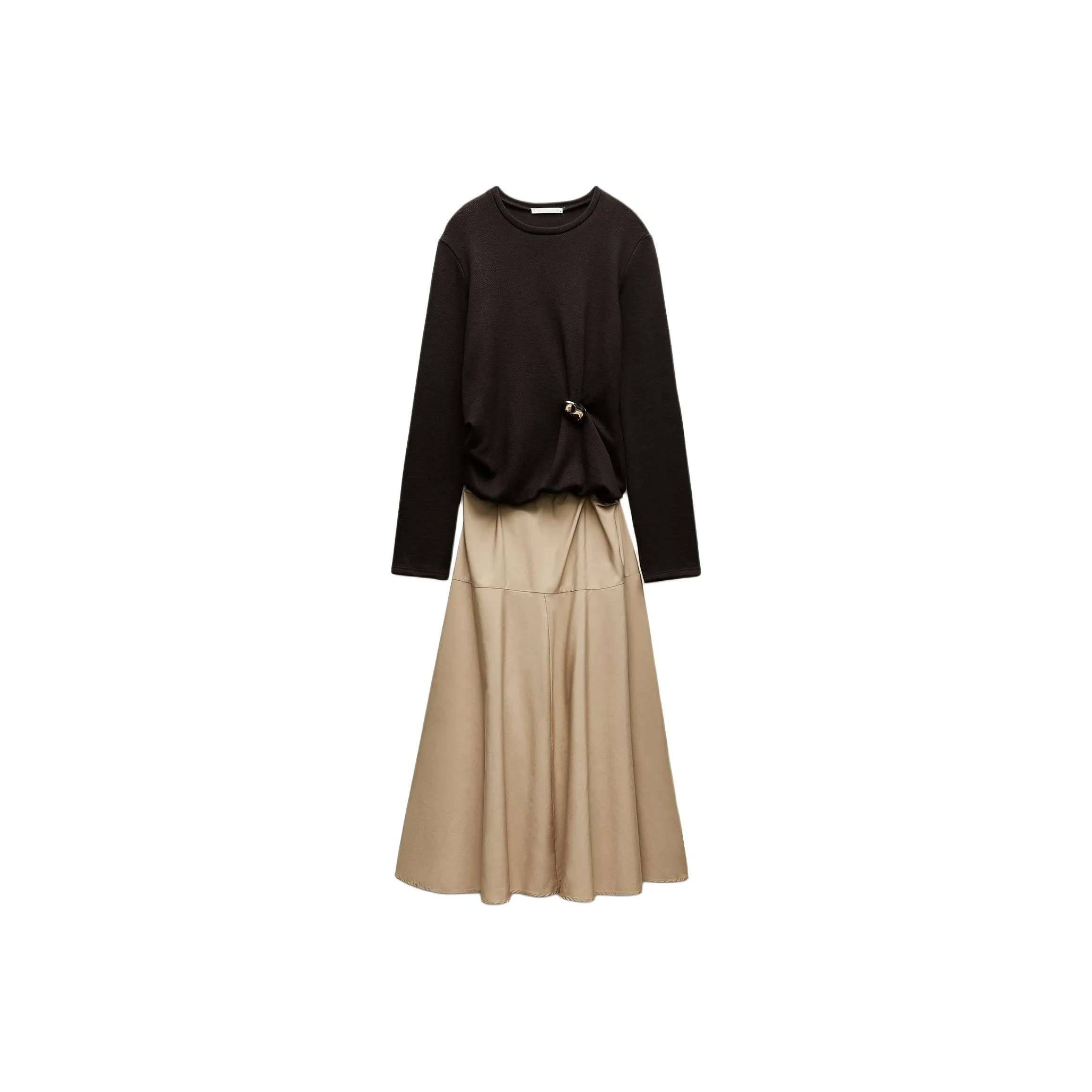 ZARA Long Sleeved Dress Women's Beige Brown