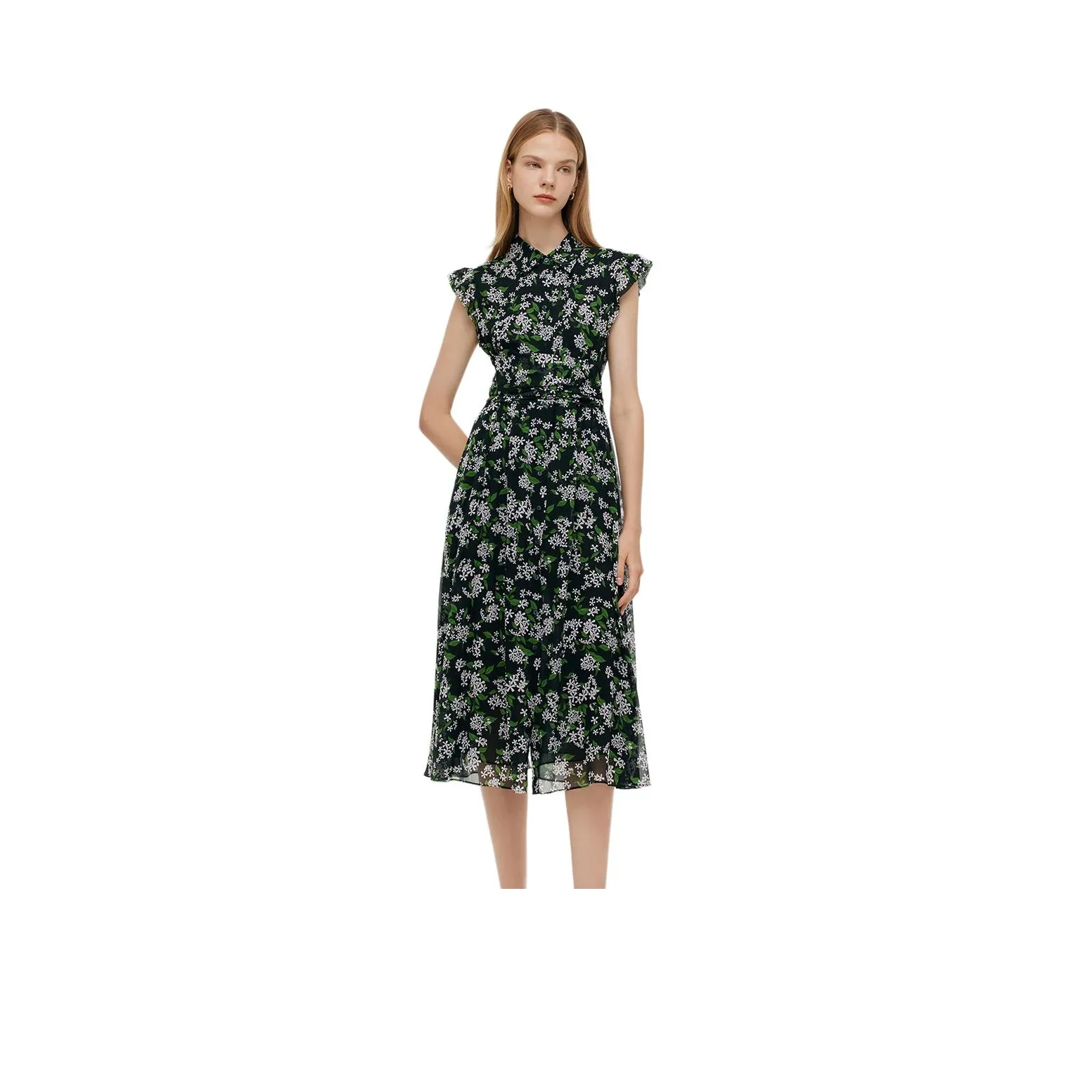 GOELIA Short Sleeved Dress Women's Black Green Pink