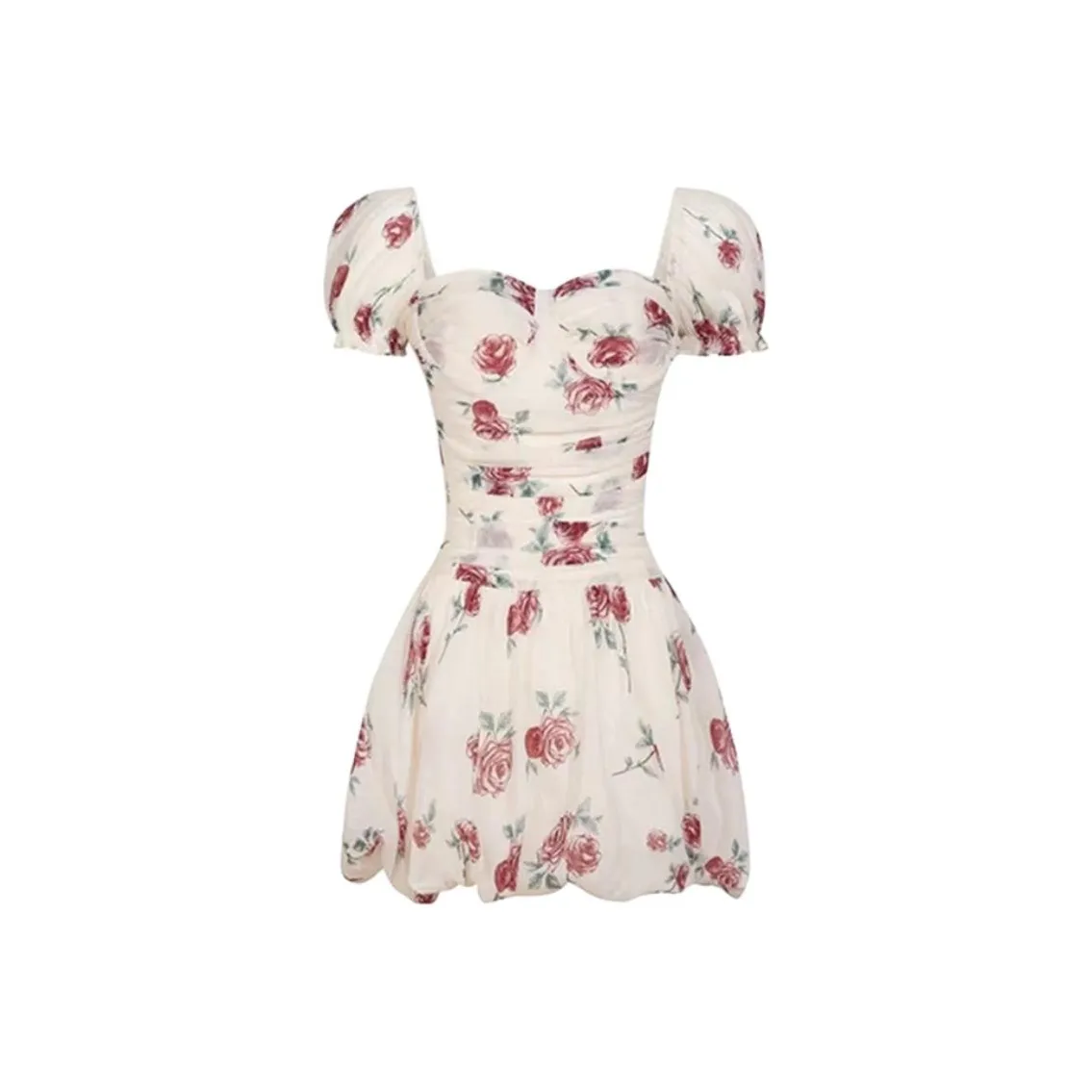 Nooidea Official Короткое Платье с Короткими Рукавами Женское Красное Цветочное Юбка