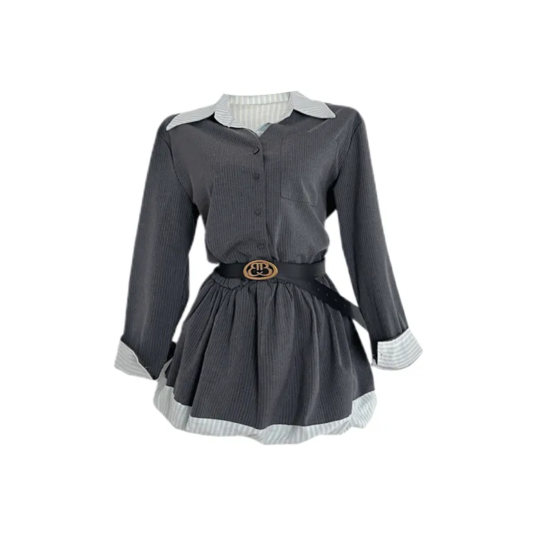 Udon House Long Sleeved Dress Women's Gray