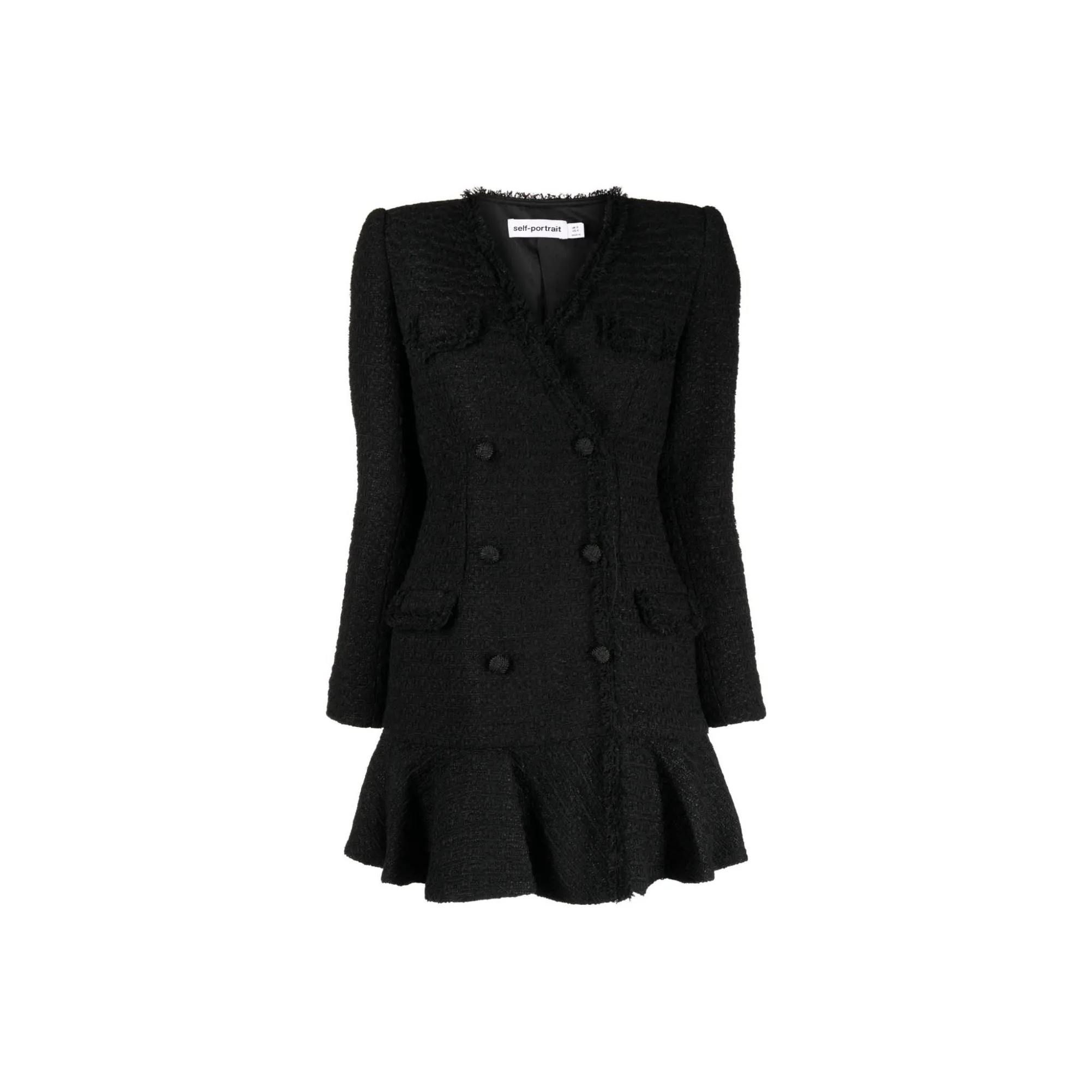 Self Portrait Длинное Платье с Длинными Рукавами Женское Черное