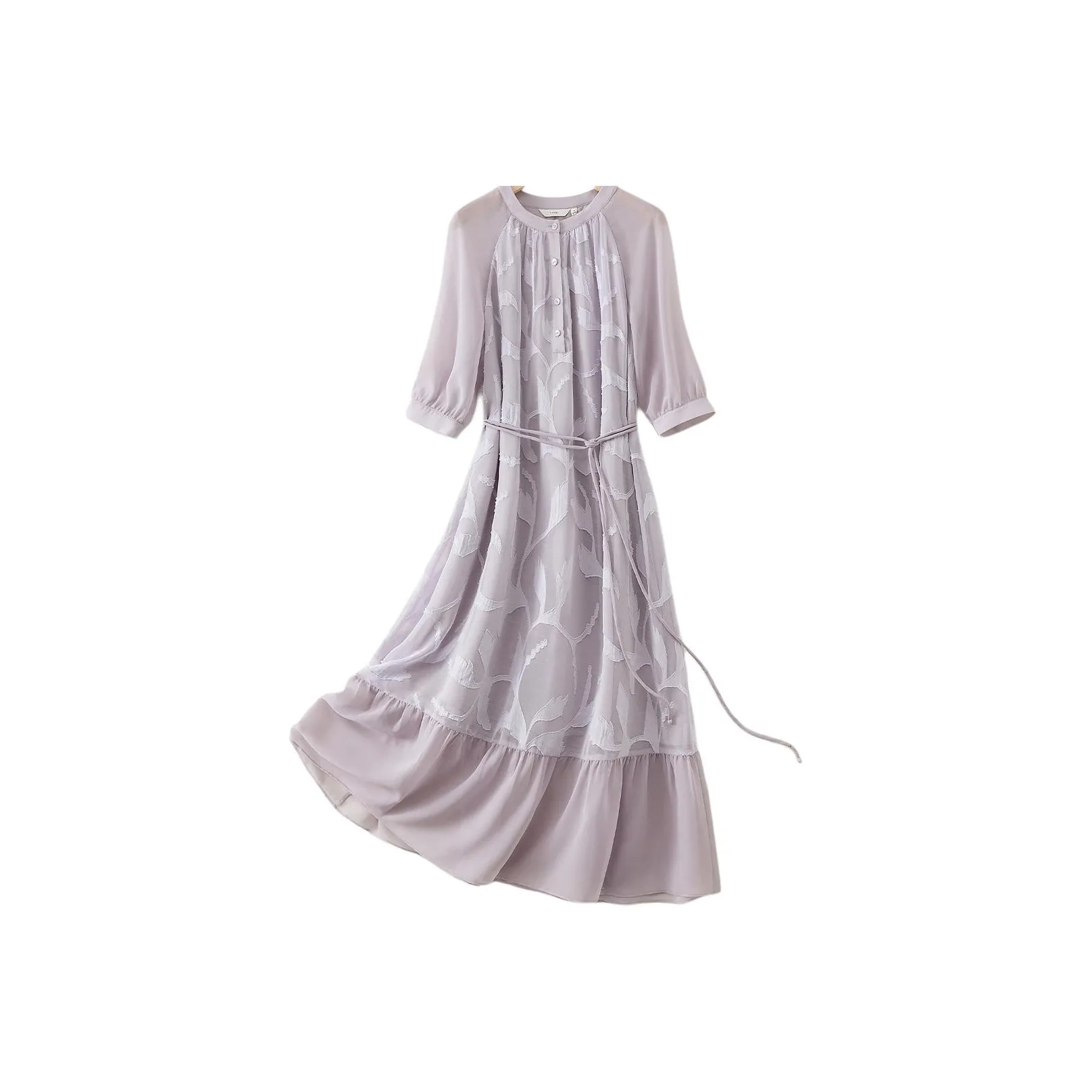 IHIMI Короткий рукав Платье Женское Мягкий фиолетовый