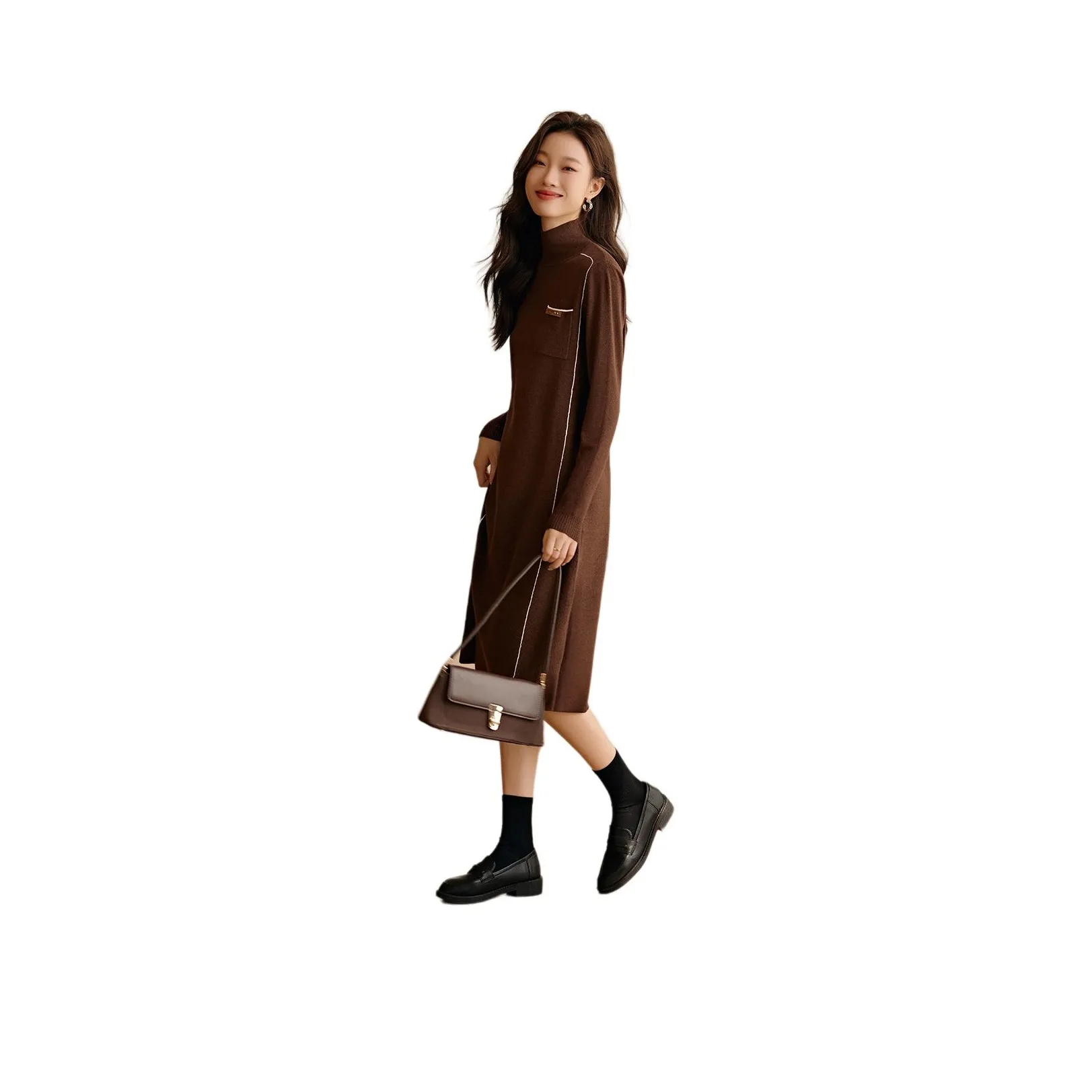 Mo Han Yi Mei Long Sleeved Dresses Women's Coffee