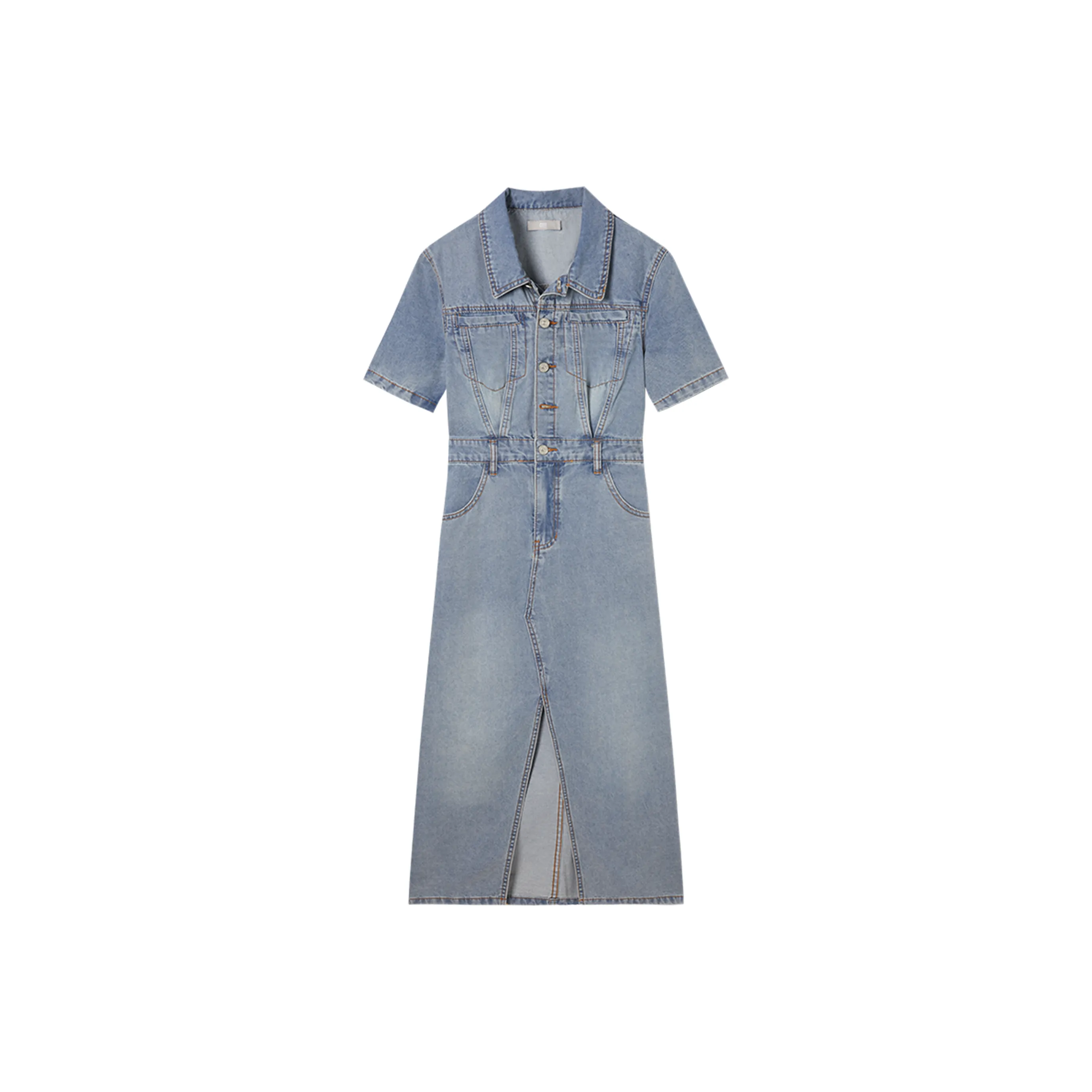 DIALOGUE Short Sleeved Dresses Women's Vintage Light Denim Blue