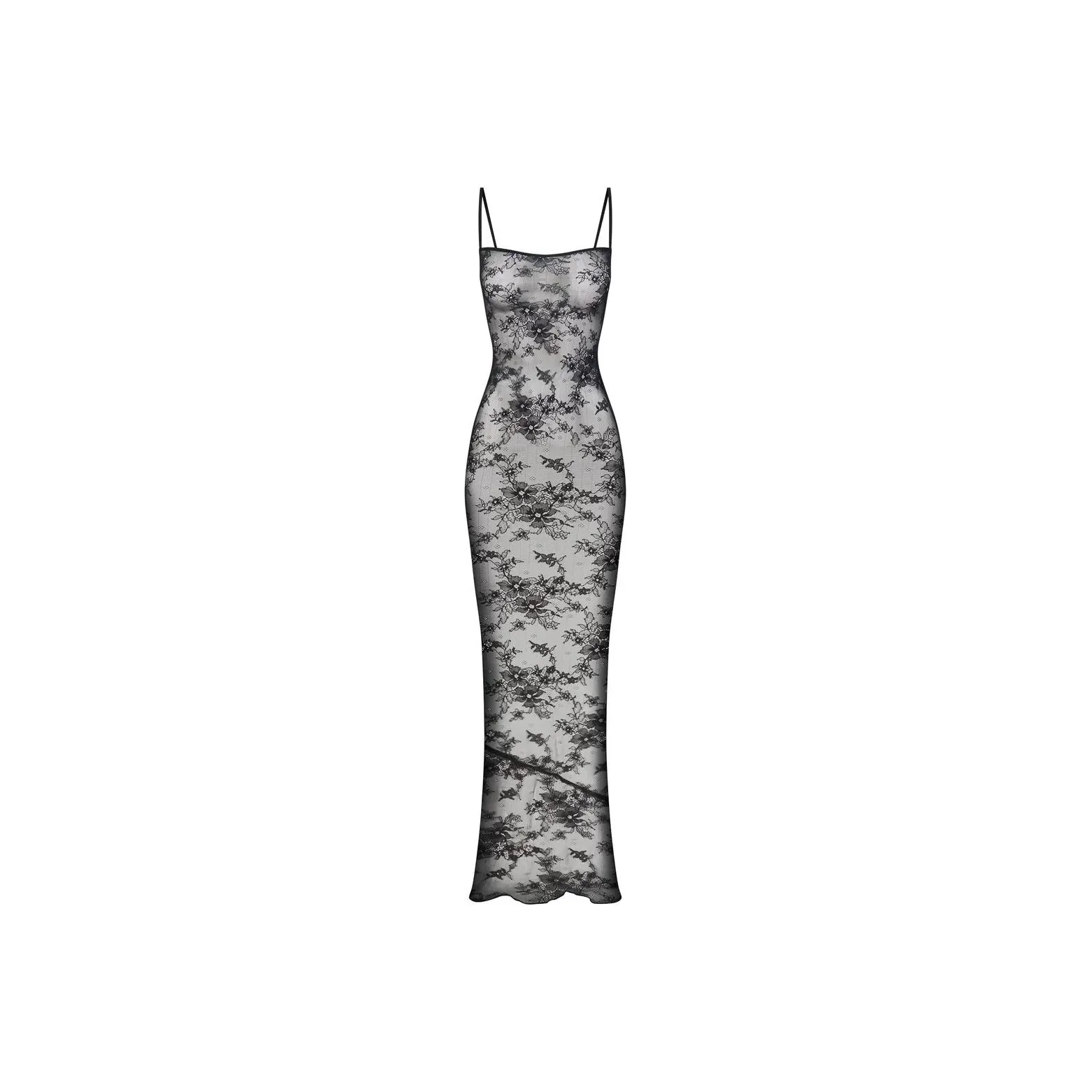 SKIMS ULTRA FINE LACE CAMI LONG DRESS Slip Dress Women's ONYX/Onyx