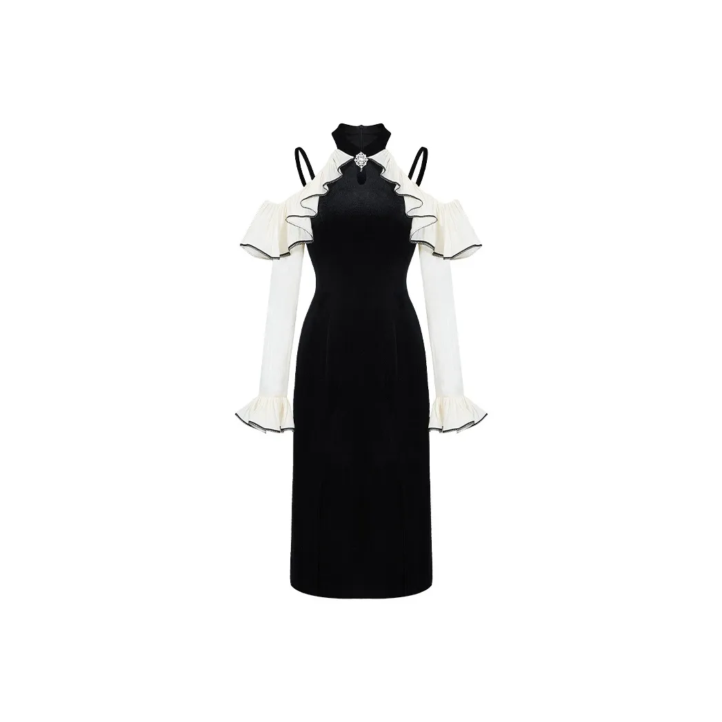 CHICHY CHICHY Size Sister Series Long Sleeved Dresses Women's Unique Black