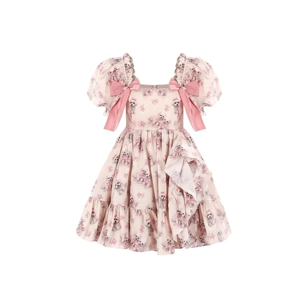 Selkie Коллекция Короткий рукав Платье Женские Щенок С принтом и бантом
