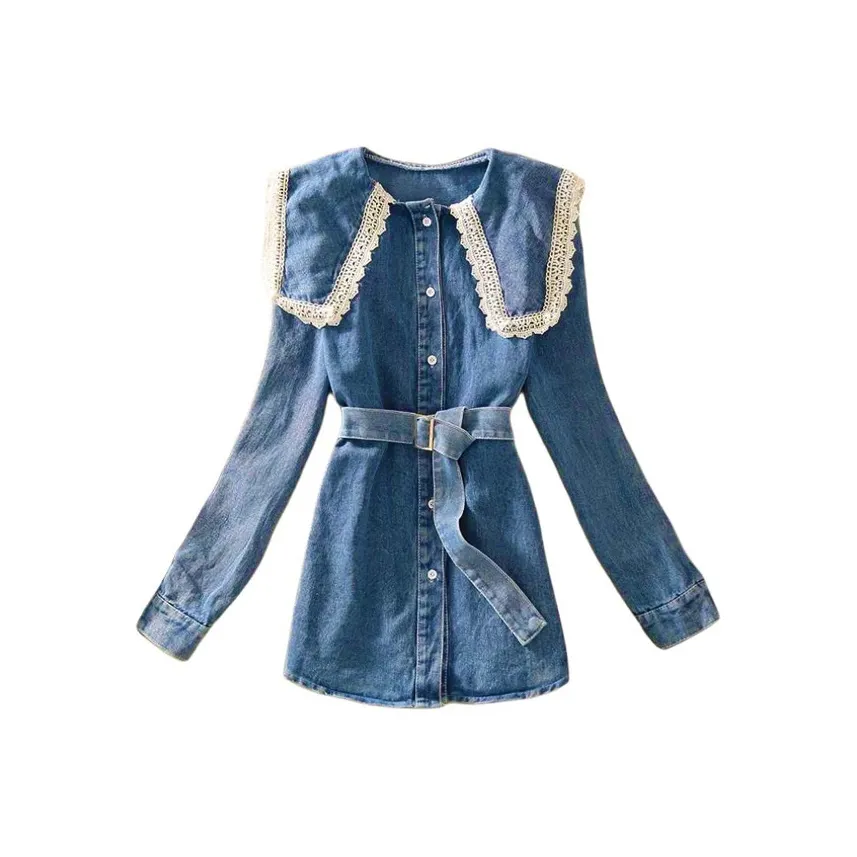 ONE PASS STUDIO Длинное платье с длинными рукавами женское синее