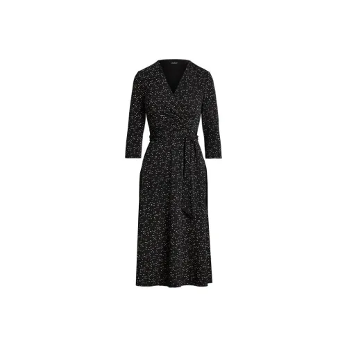 LAUREN RALPH LAUREN Черное Женское Длинное Платье с Длинным Рукавом