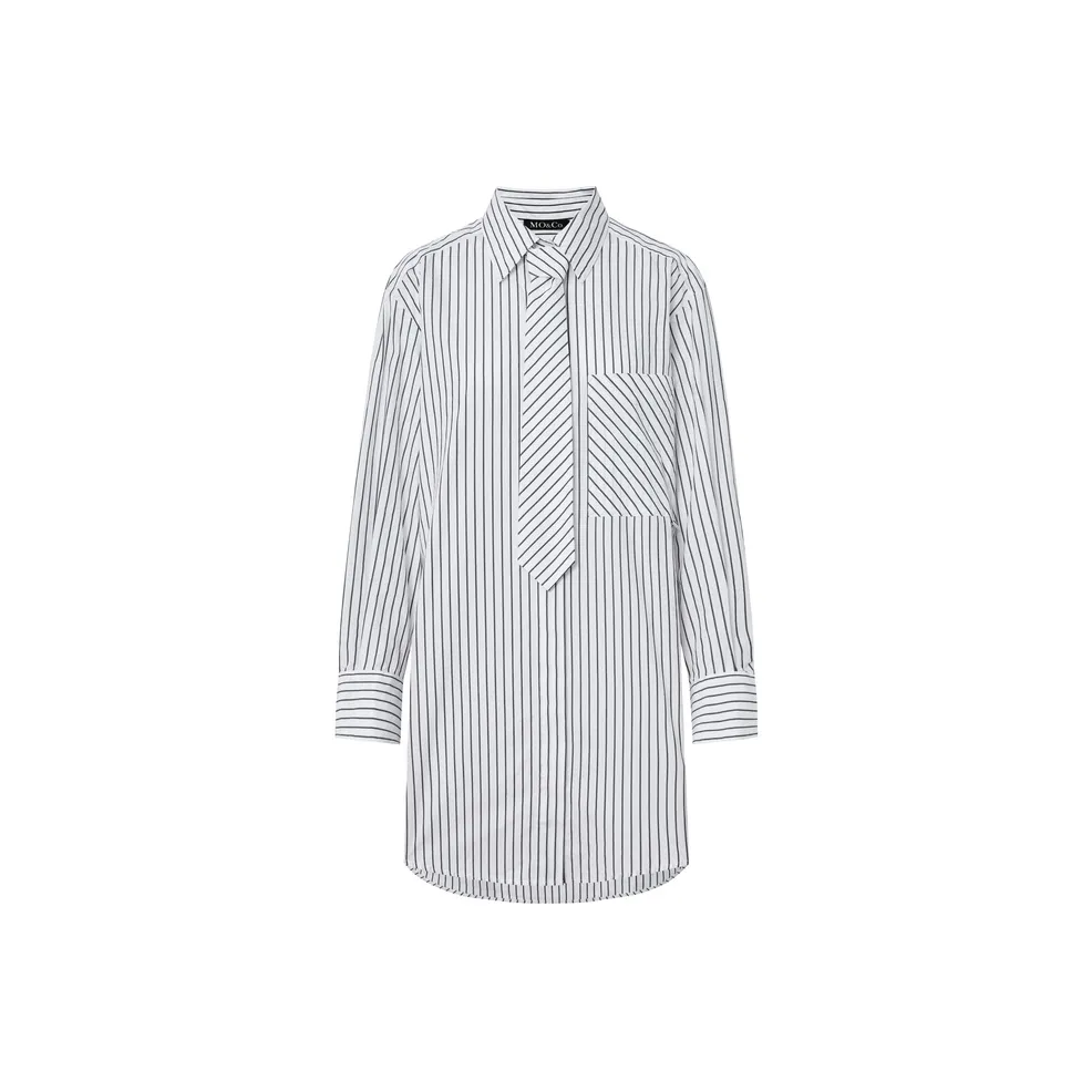 MO&CO Long-Sleeved Dresses Women's Black White Stripes